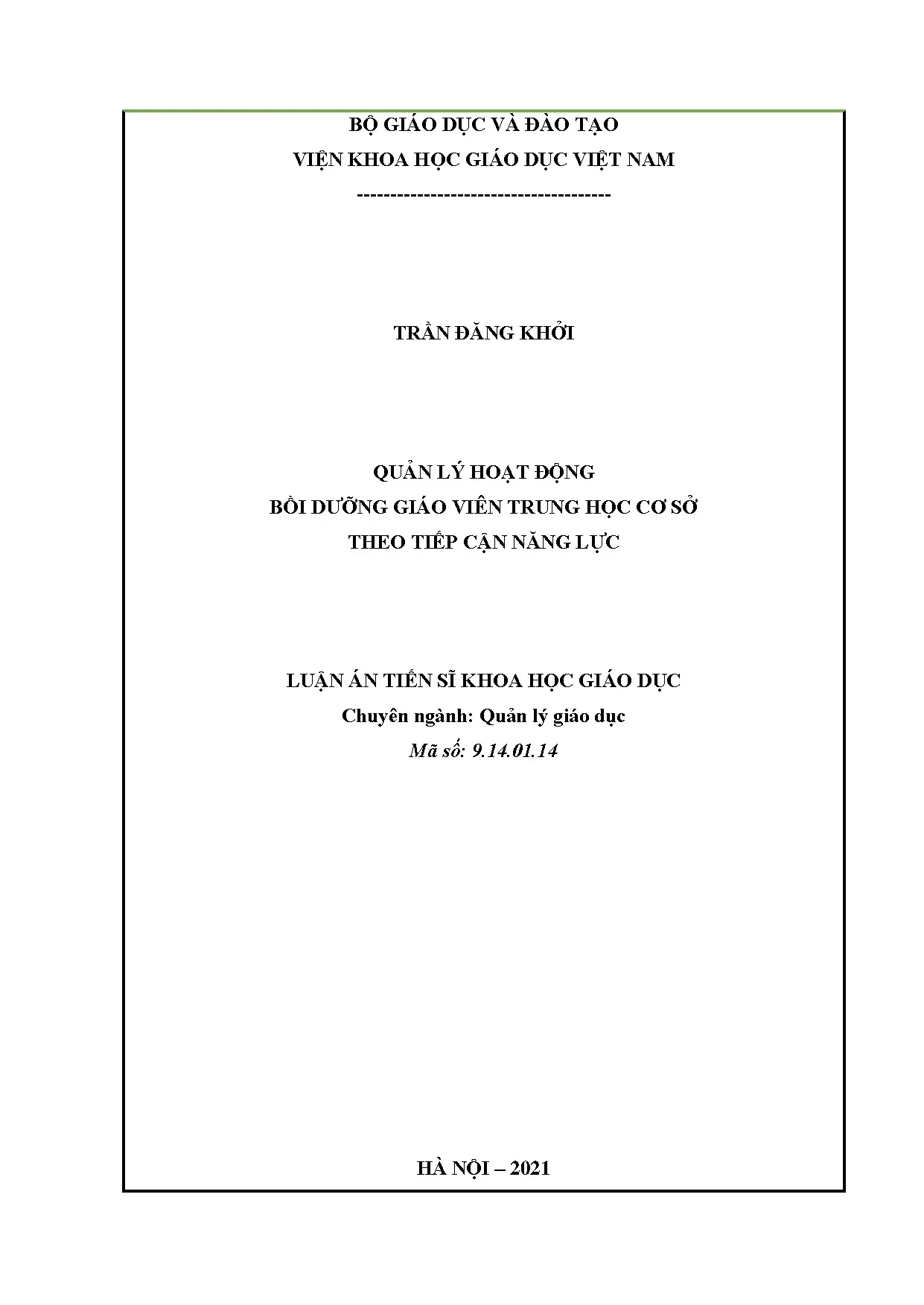 Luận án tiến sĩ quản lý hoạt động bồi dưỡng giáo viên trung