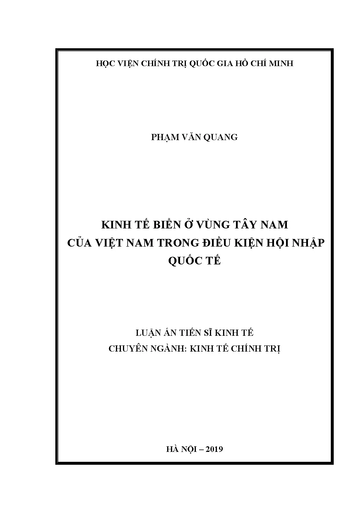 Kinh tế biển vùng Tây Nam Việt Nam trong hội nhập quốc tế