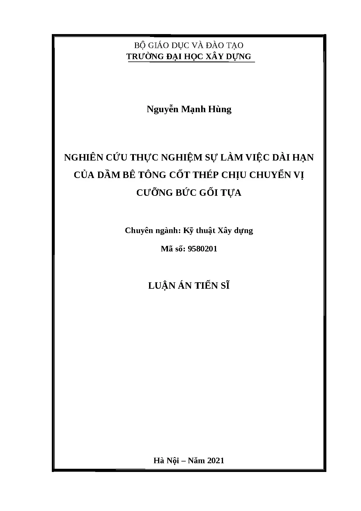 Nghiên cứu thực nghiệm dầm BTCT chịu chuyển vị cưỡng bức gối tựa