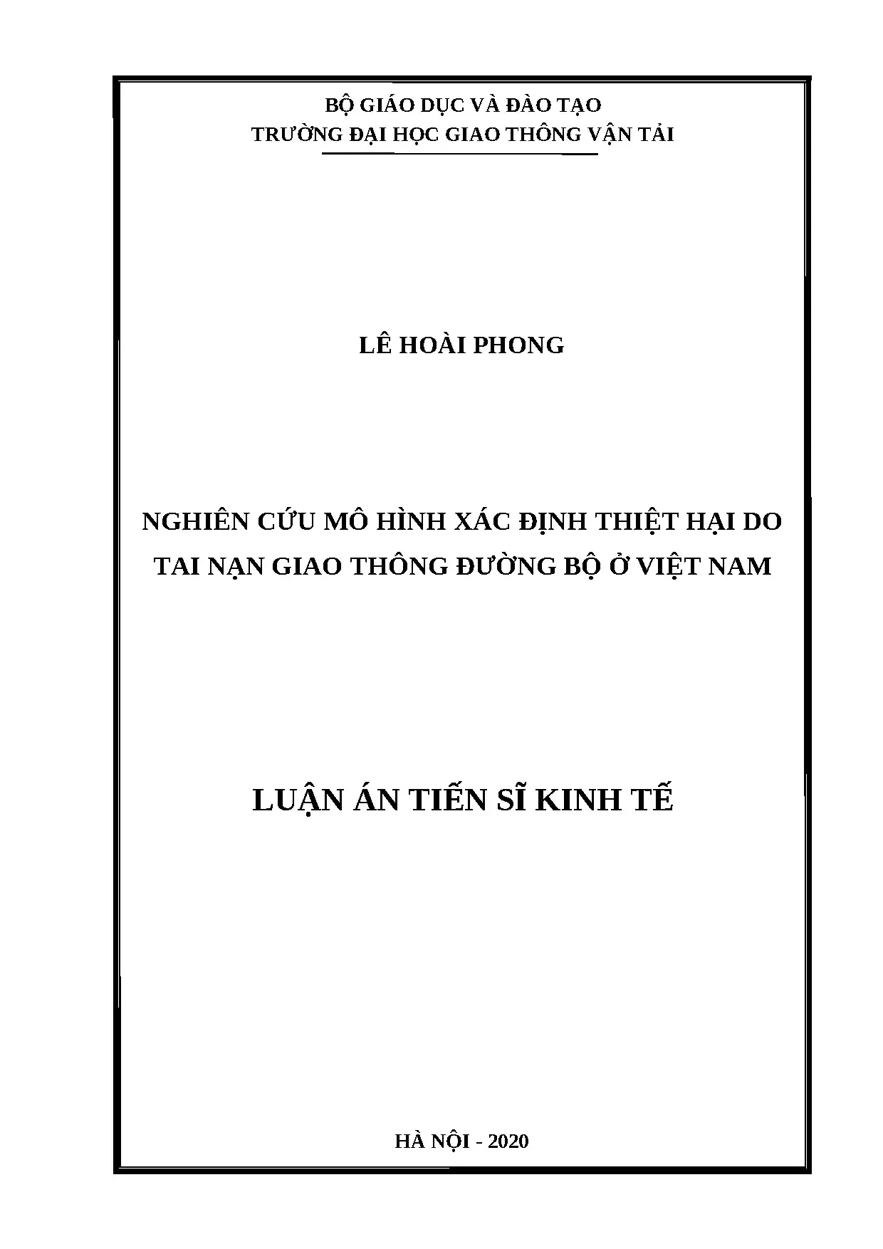 Nghiên cứu mô hình xác định thiệt hại TNGT đường bộ Việt Nam