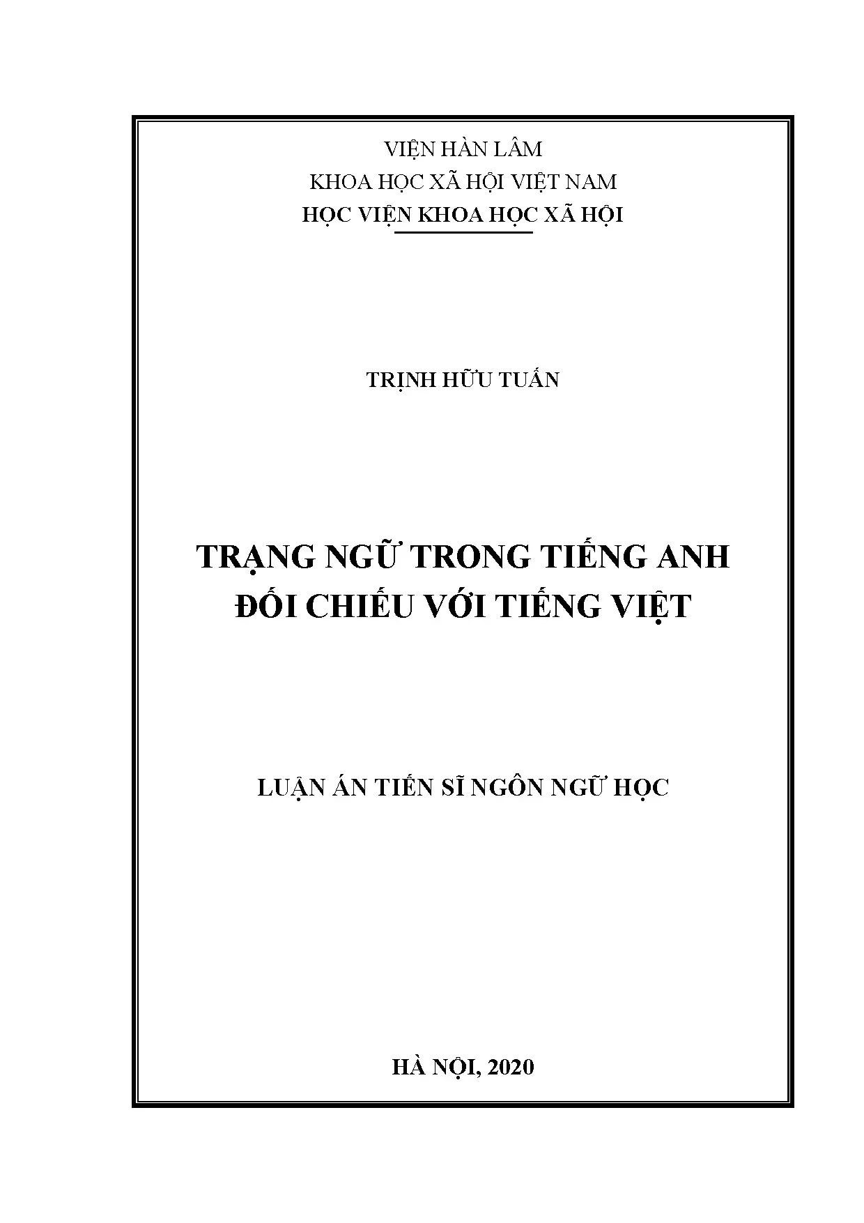 Luận án về trạng ngữ tiếng Anh đối chiếu với tiếng Việt