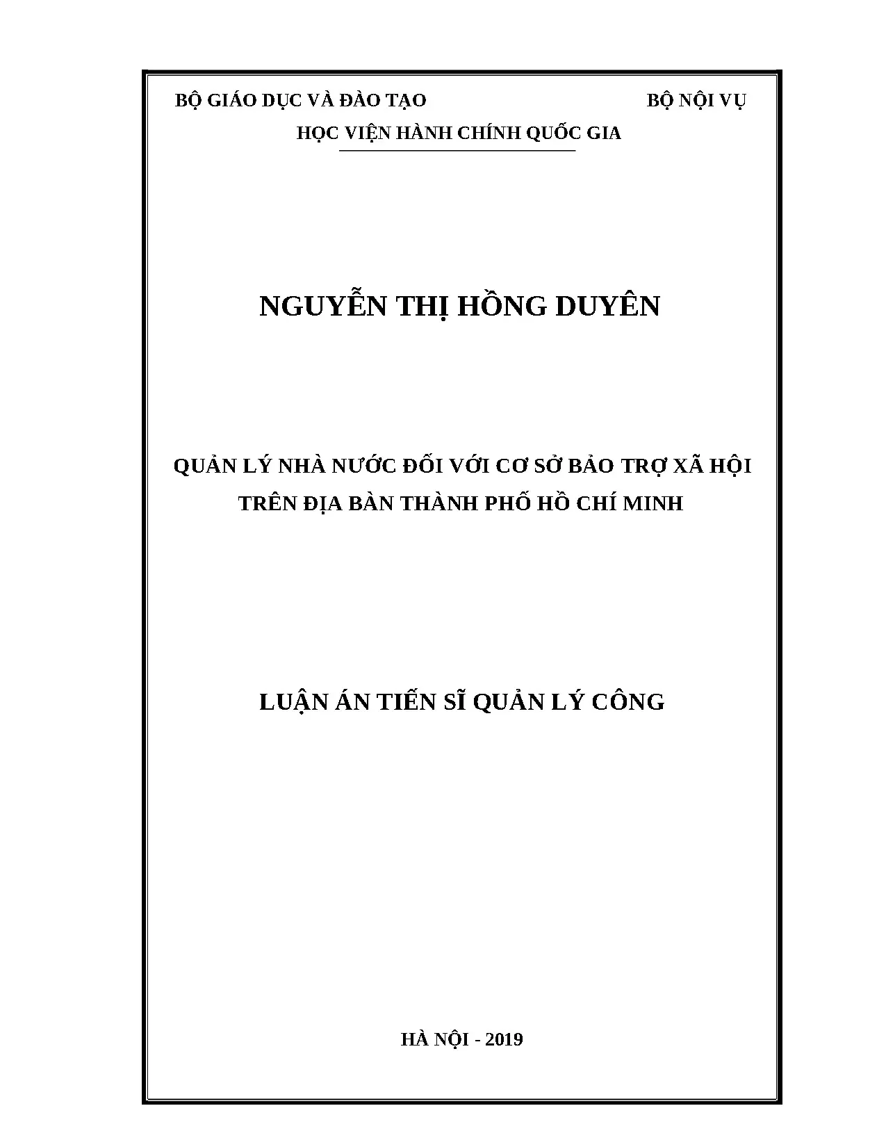 Luận án tiến sỹ quản lý nhà nước đối với cơ sở bảo trợ xã hộ