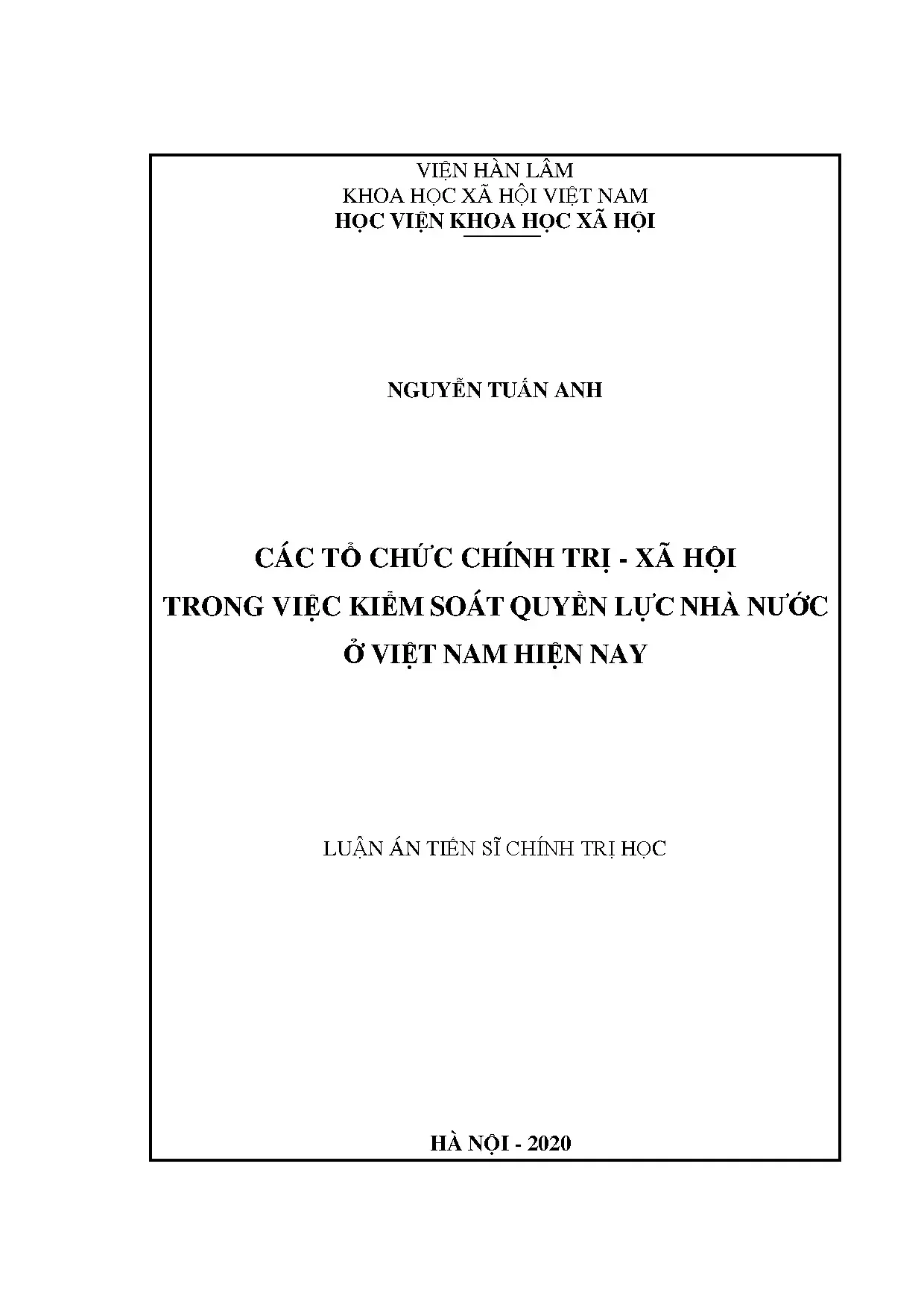 Tổ chức chính trị xã hội kiểm soát quyền lực nhà nước Việt Nam