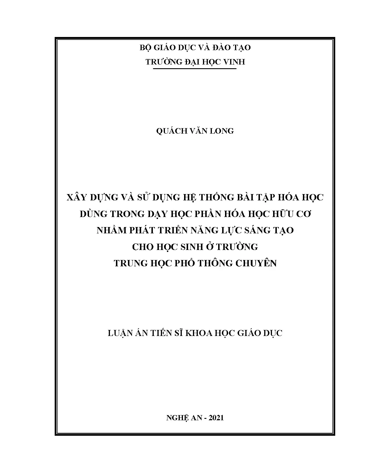 Phát triển năng lực sáng tạo HS THPT chuyên qua bài tập Hóa hữu cơ