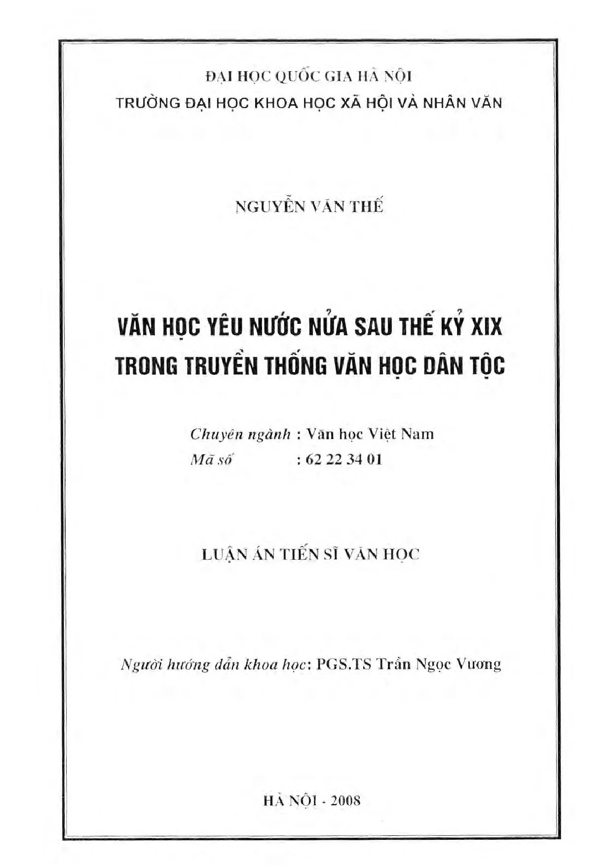 Luận văn thạc sĩ văn học yêu nước nửa sau thế kỷ xix trong t