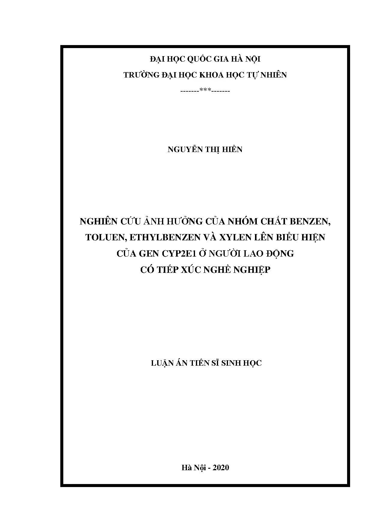 Ảnh hưởng BTEX lên biểu hiện gen CYP2E1 ở NLĐ nghề nghiệp