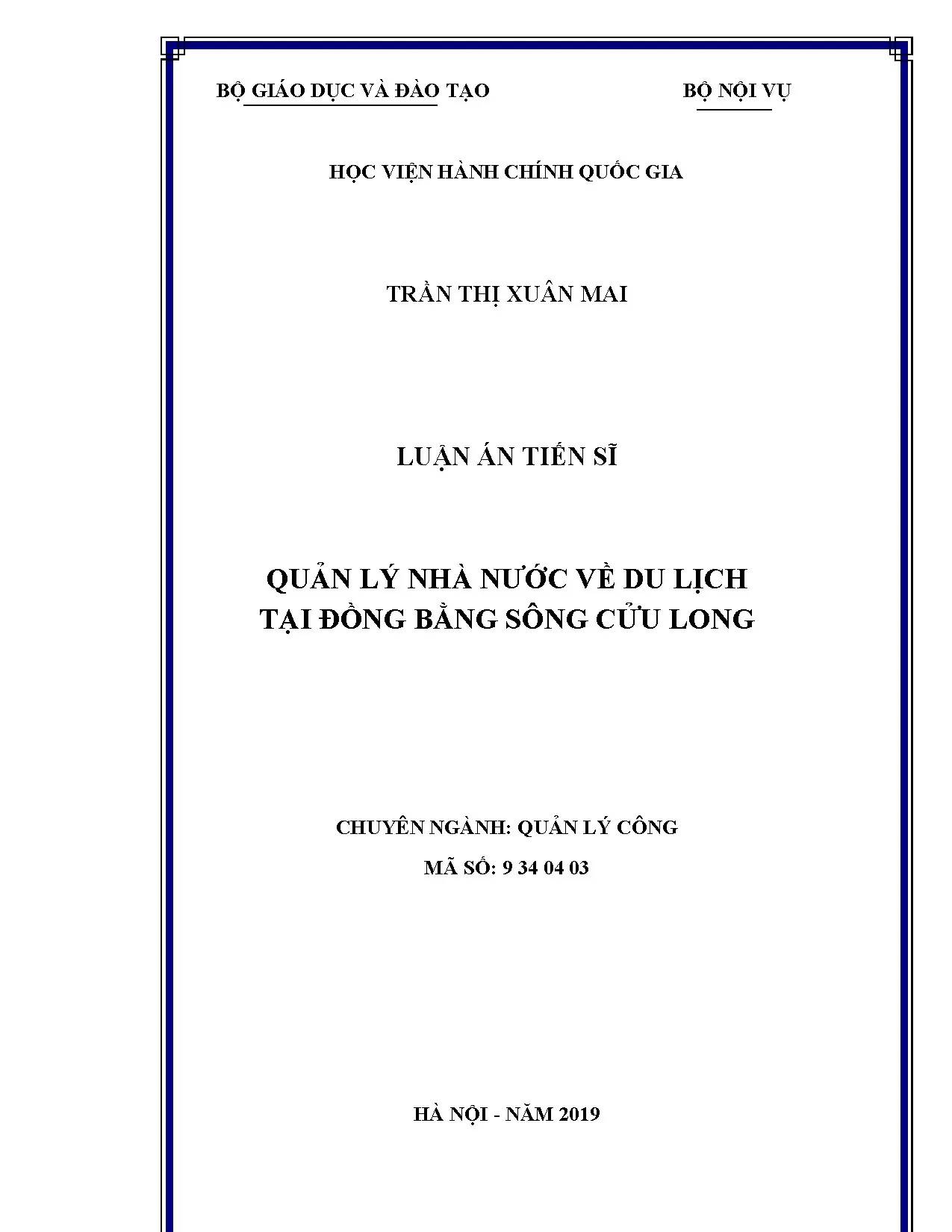 Luận án tiến sĩ: Quản lý nhà nước về du lịch Đồng bằng sông Cửu Long