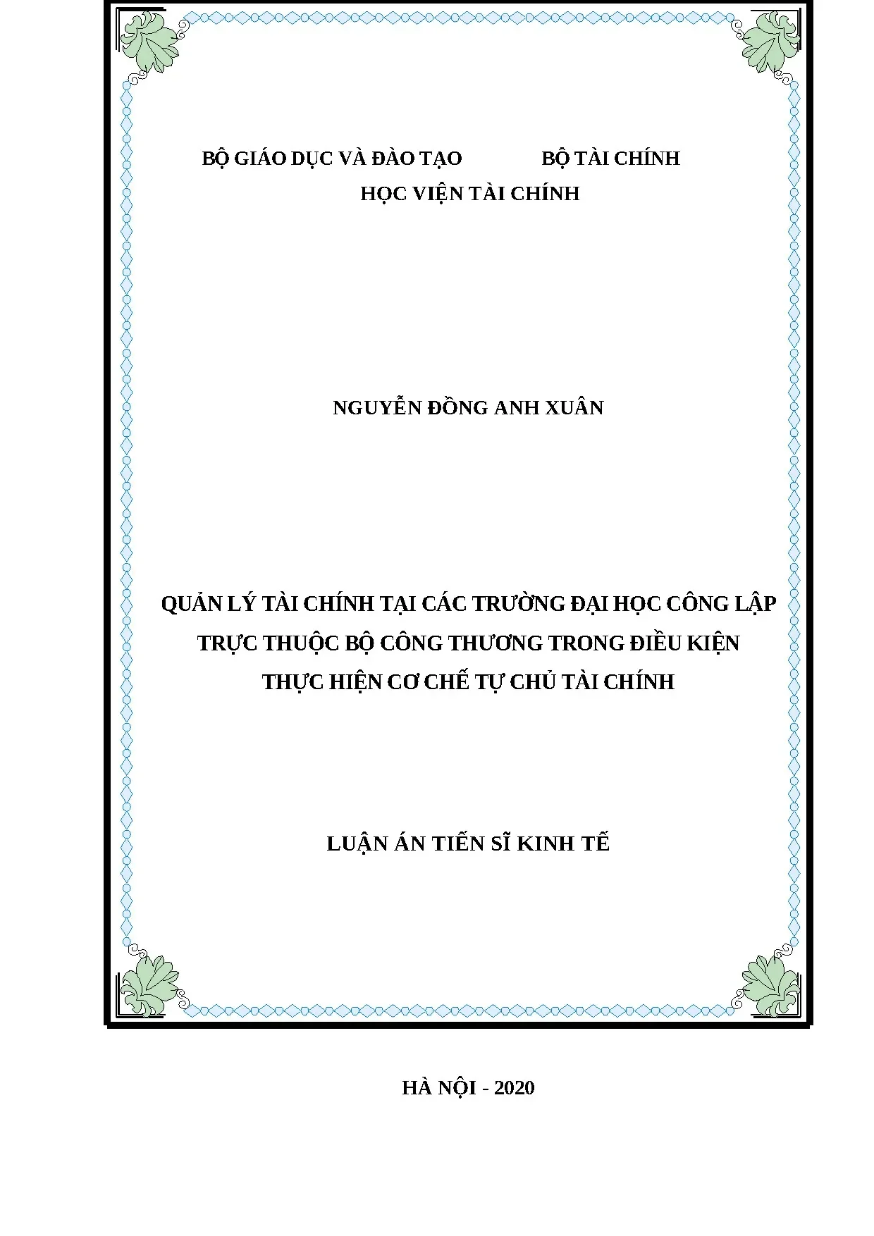 Luận án: Quản lý tài chính ĐH công lập tự chủ Bộ Công Thương