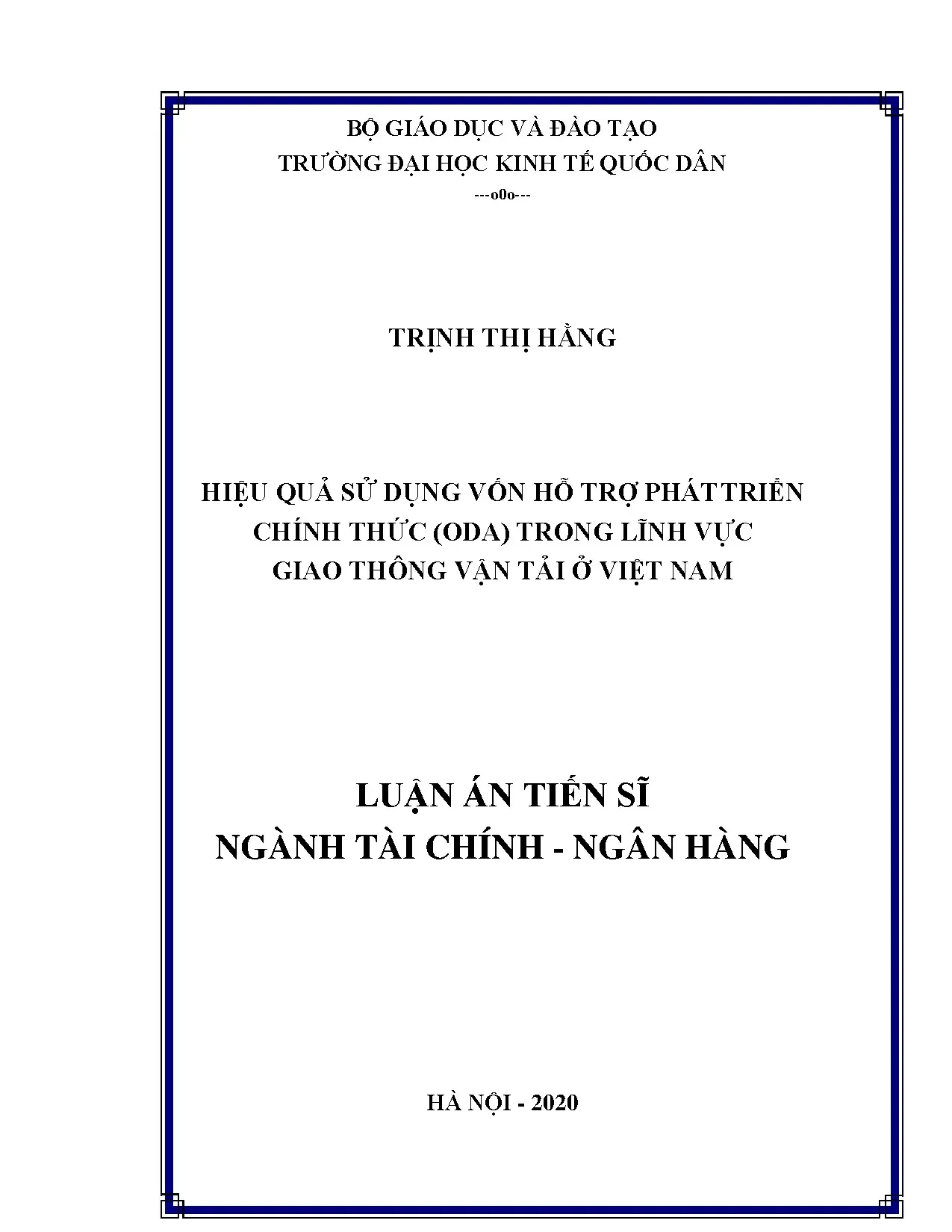 Luận án tiến sĩ hiệu quả sử dụng vốn hỗ trợ phát triển chính