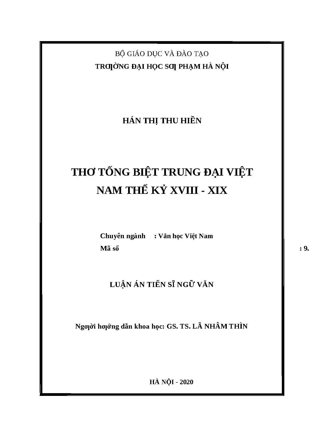 Luận án tiến sĩ thơ tống biệt trung đại việt nam thế kỷ xvii