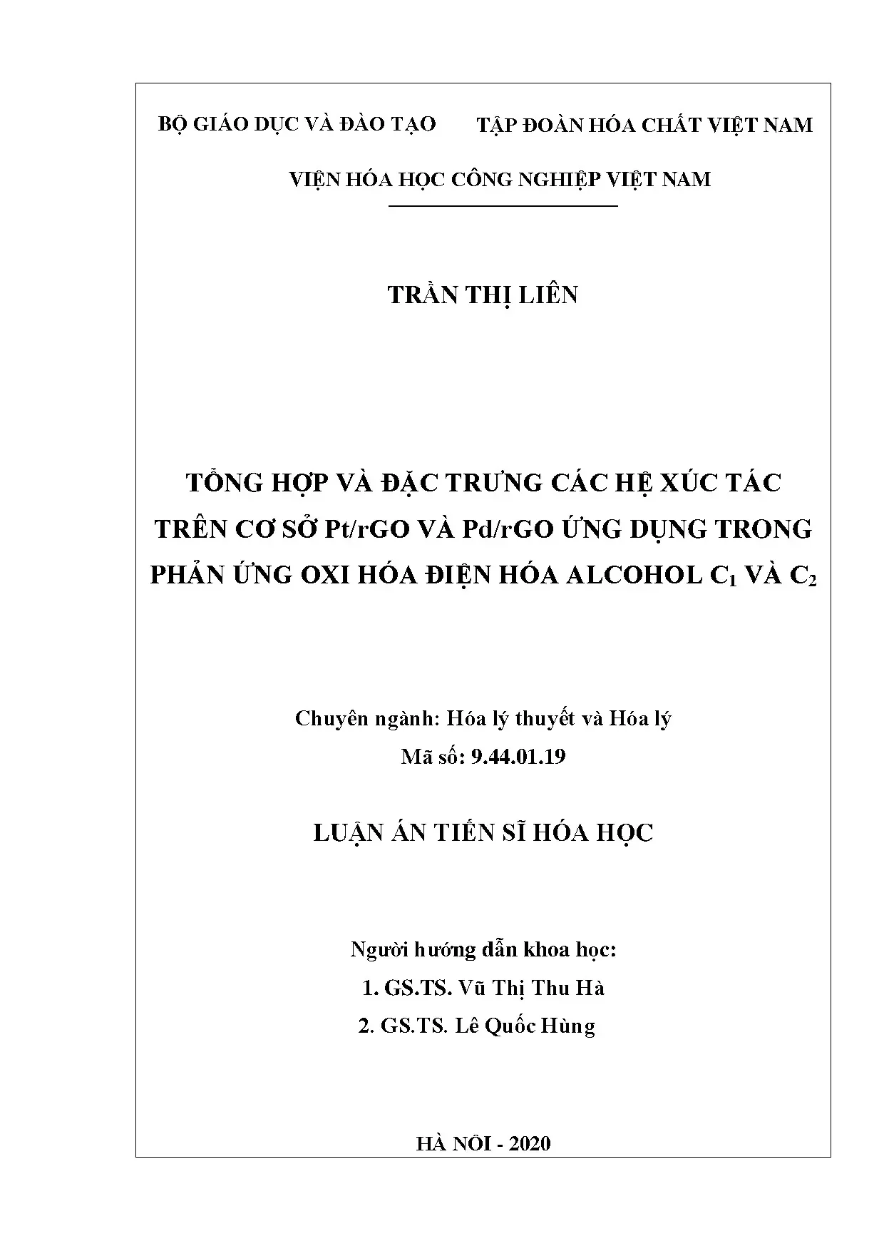 Xúc tác Pt/rGO, Pd/rGO cho oxi hóa điện hóa alcohol C1 C2