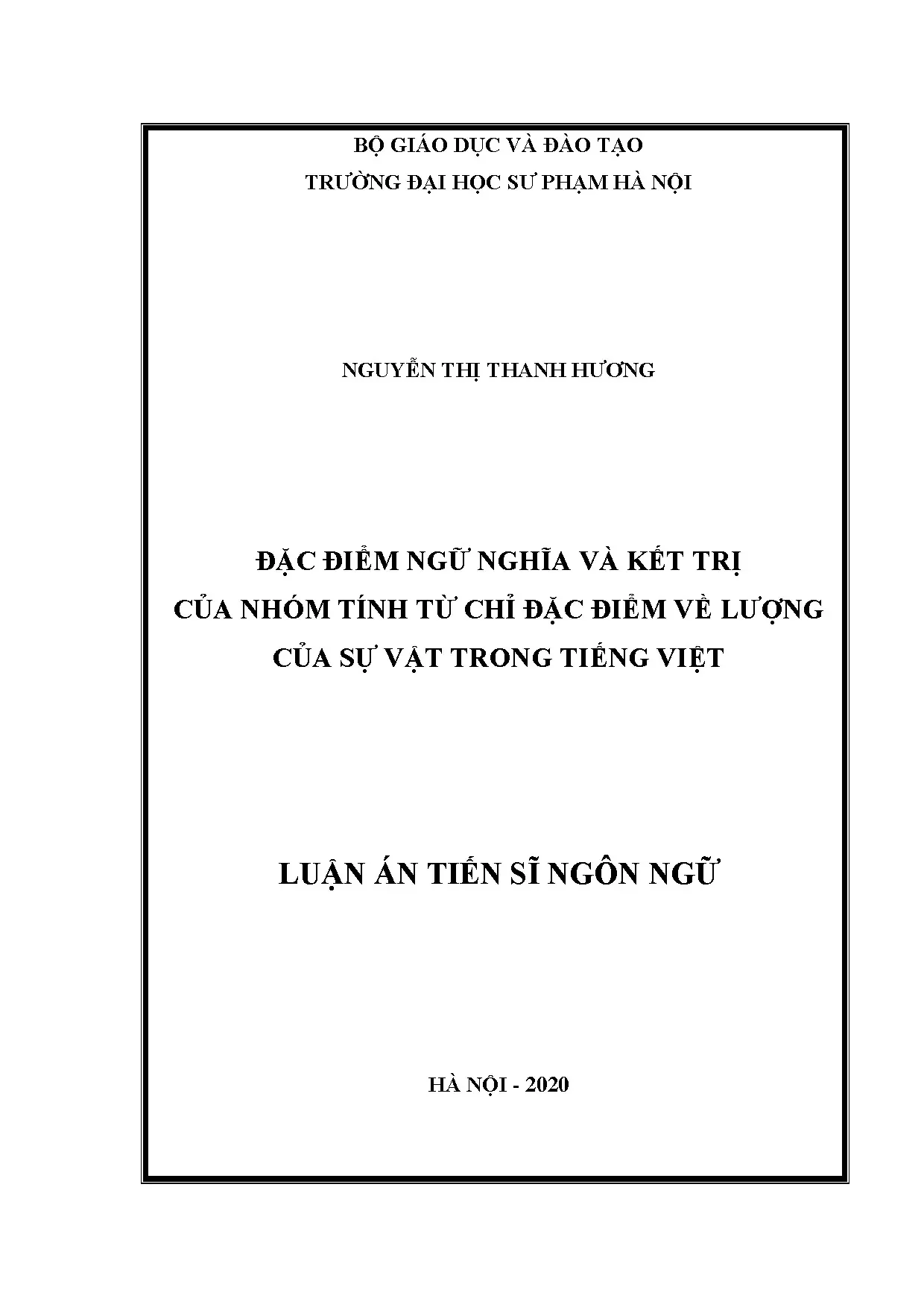 Đặc điểm ngữ nghĩa, kết trị tính từ chỉ lượng sự vật tiếng Việt