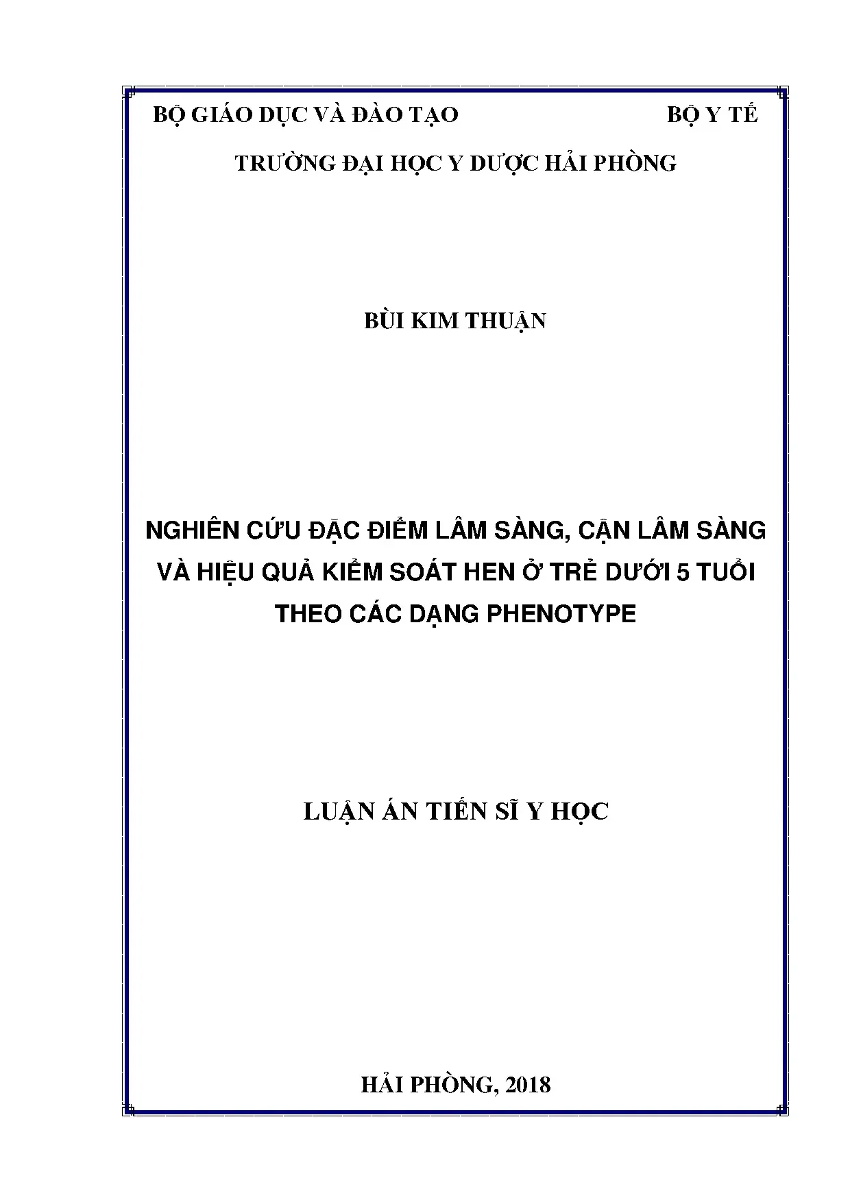 Kiểm soát hen trẻ dưới 5 tuổi theo phenotype: Lâm sàng, cận lâm sàng