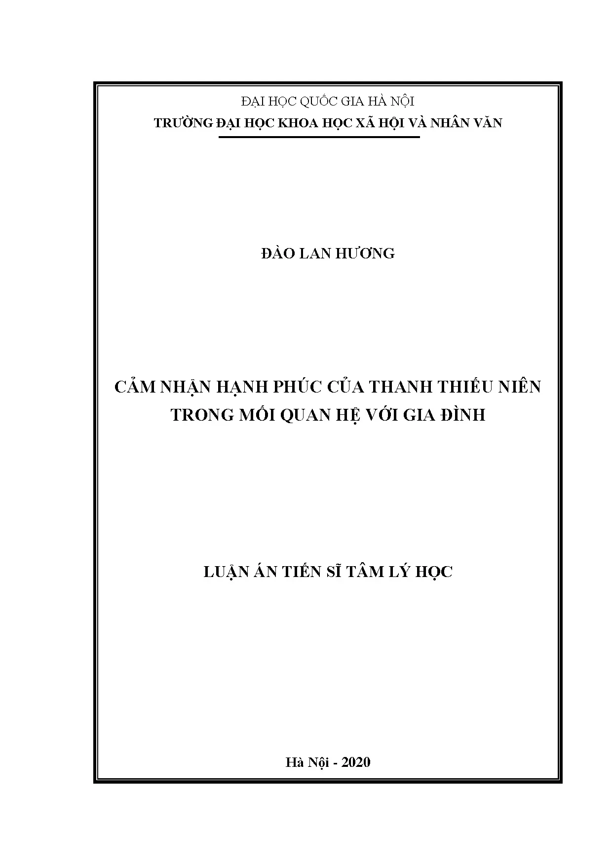 Cảm nhận hạnh phúc thanh thiếu niên trong quan hệ gia đình
