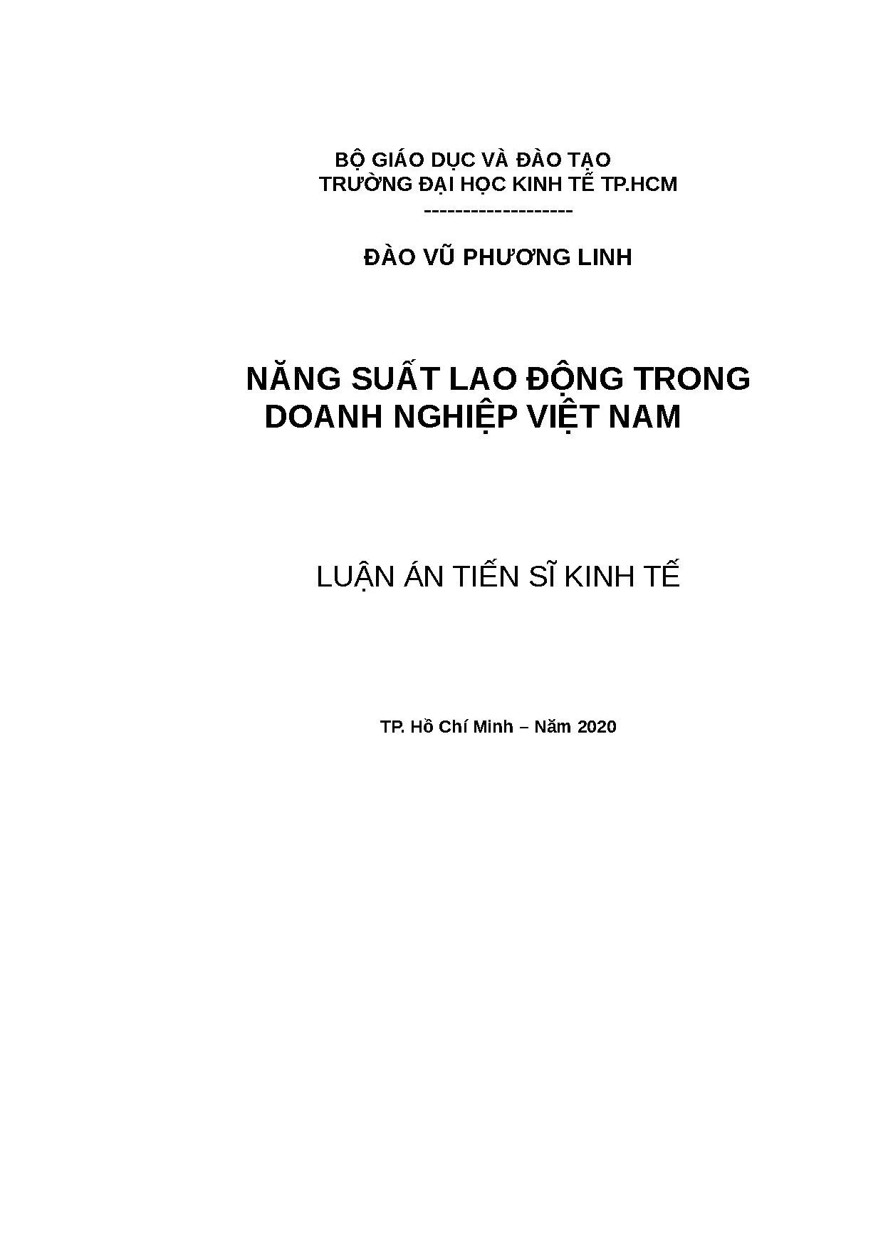 Luận án tiến sĩ kinh tế năng suất lao động trong doanh nghiệ