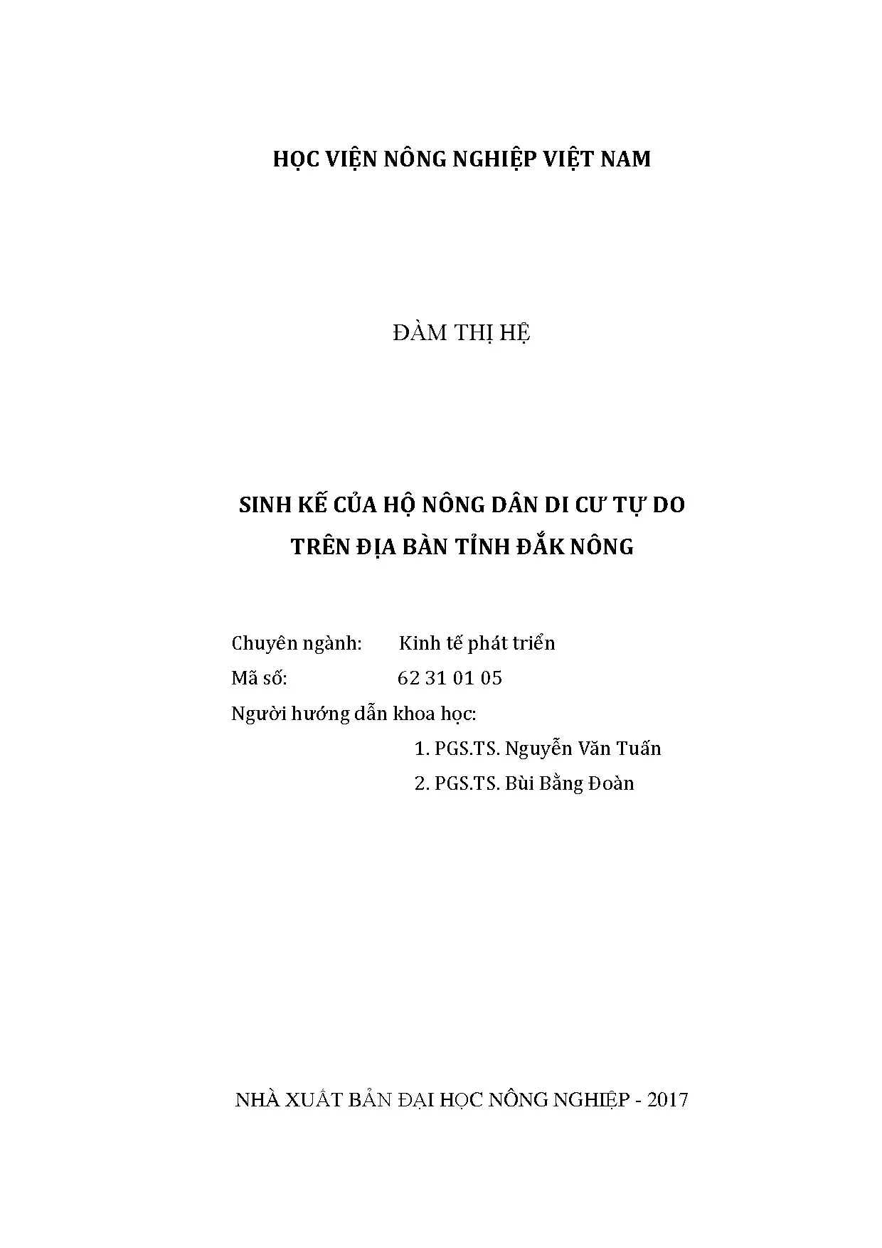 Sinh kế của hộ nông dân di cư tự do trên địa bàn tỉnh đắk nô