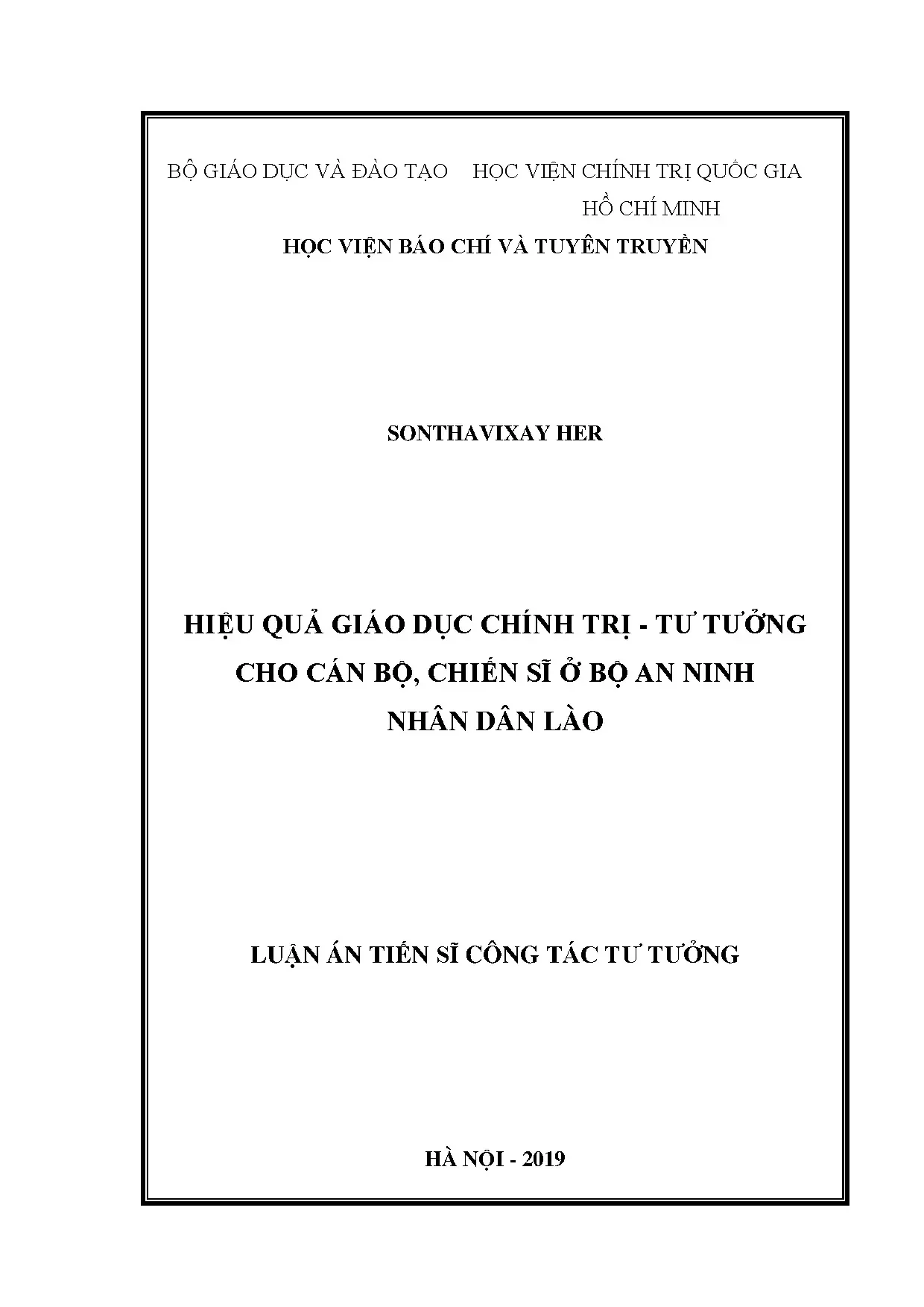 Luận án TS: Hiệu quả GDCT-TT cho cán bộ, chiến sĩ An ninh Lào