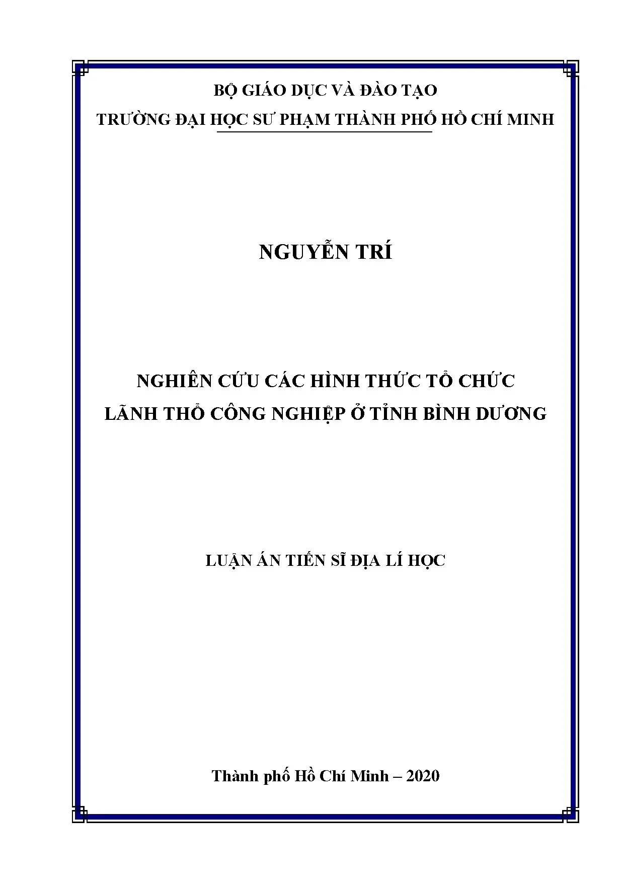 Nghiên cứu các hình thức tổ chức lãnh thổ công nghiệp ở tỉnh