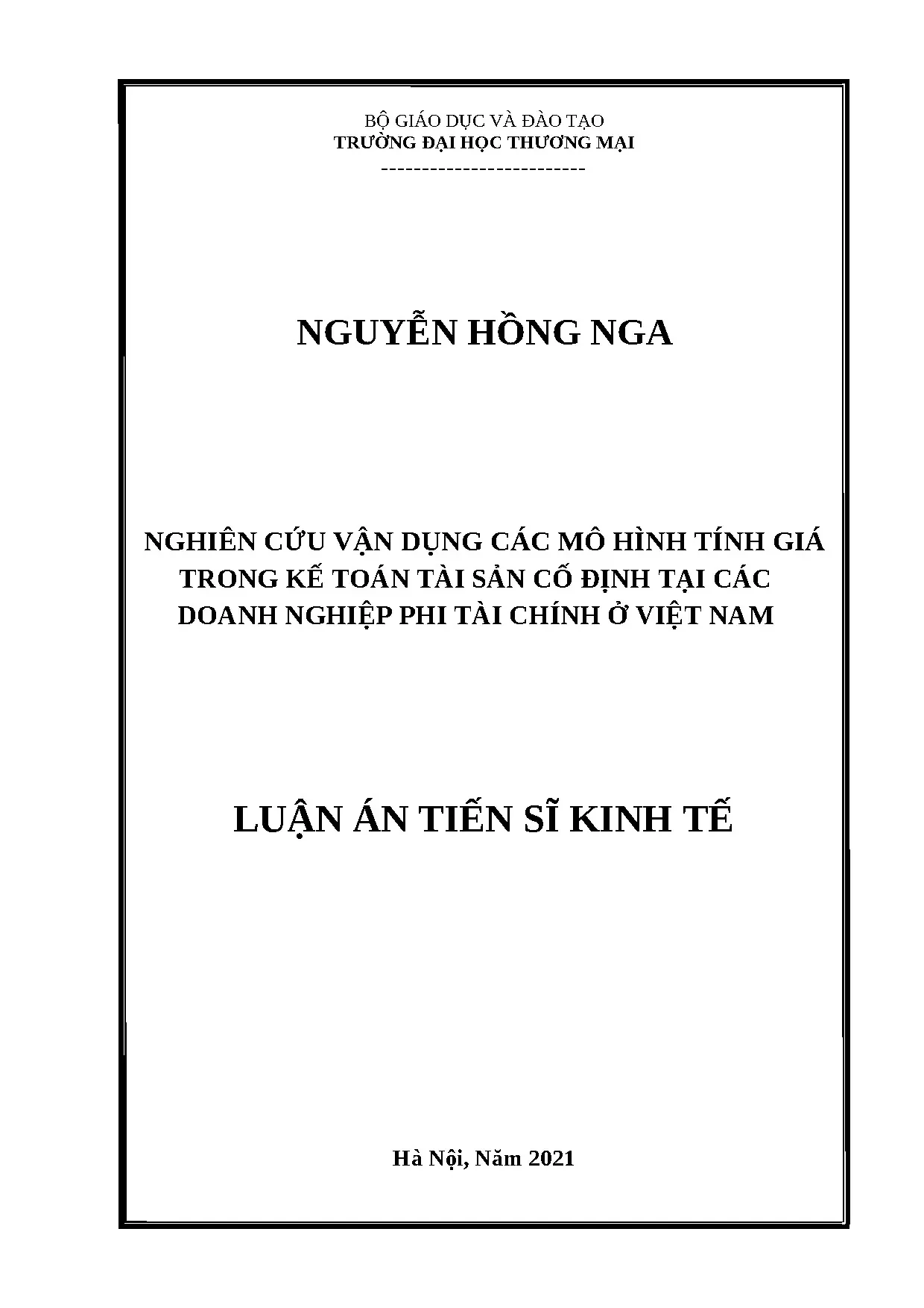 Luận án tiến sĩ nghiên cứu vận dụng các mô hình tính giá tro