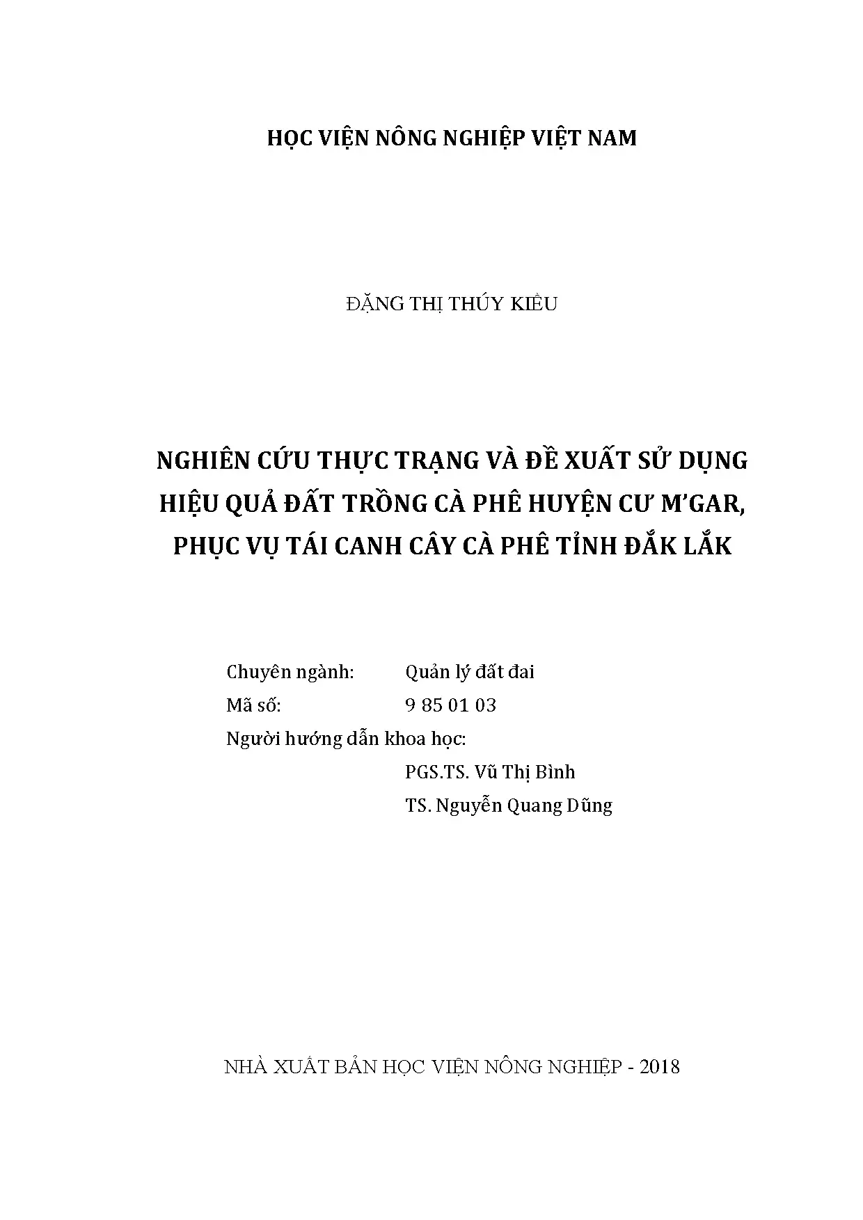 Nghiên cứu sử dụng đất cà phê Cư M'gar, Đắk Lắk tái canh