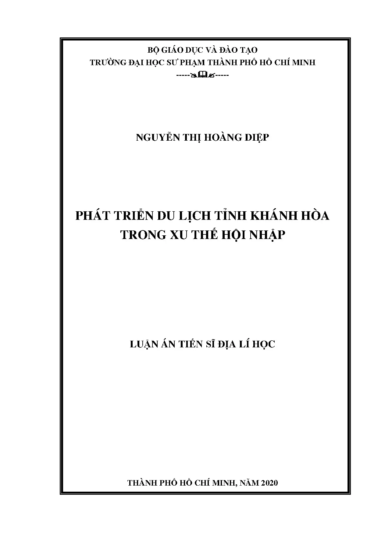 Phát triển du lịch tỉnh khánh hòa trong xu thế hội nhập luận