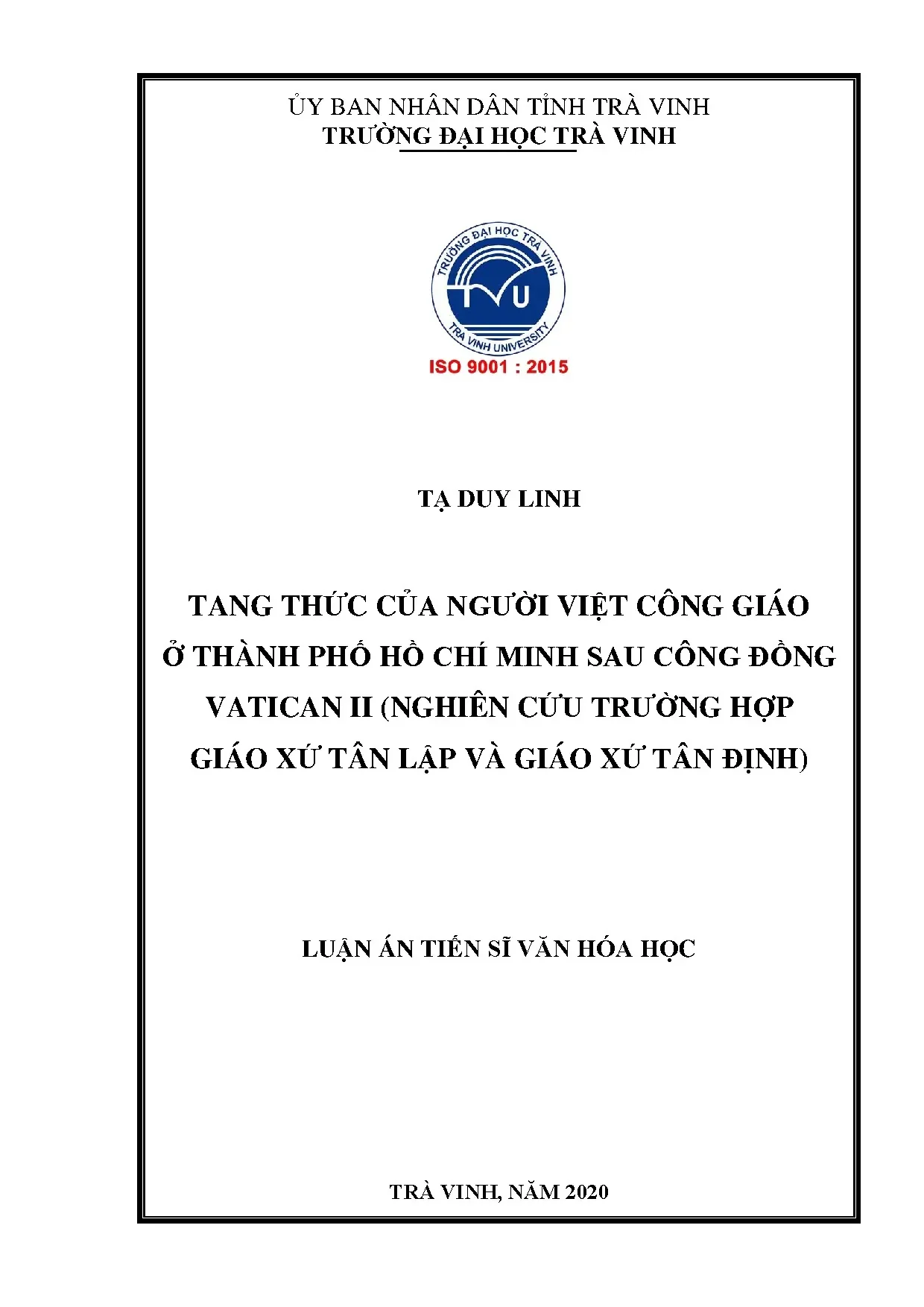 Luận án tiến sĩ tang thức của người việt công giáo ở thành p