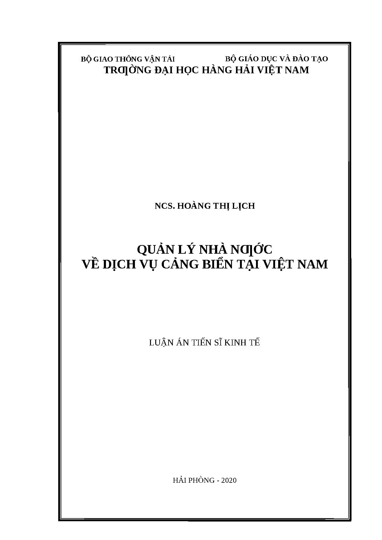 Luận án tiến sĩ quản lý nhà nước về dịch vụ cảng biển tại vi
