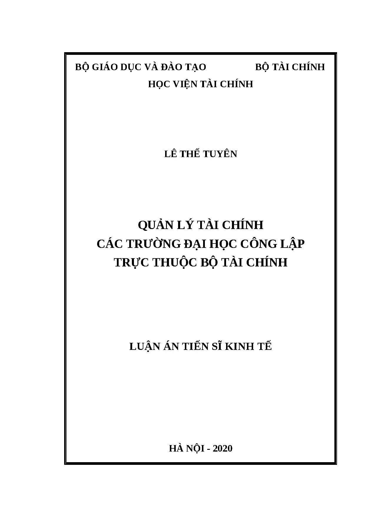 Luận án: Quản lý tài chính ĐH công lập trực thuộc Bộ Tài chính