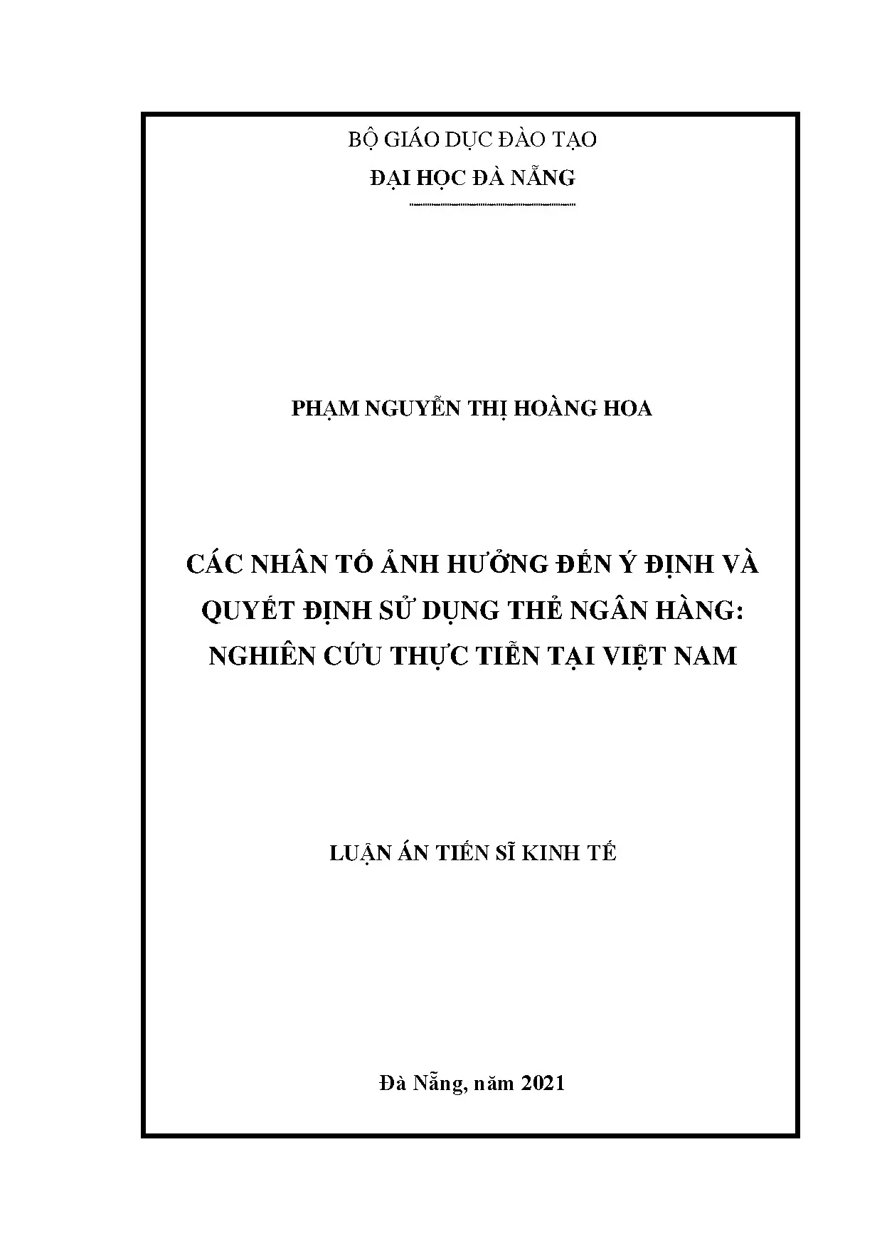 Các nhân tố ảnh hưởng ý định sử dụng thẻ ngân hàng Việt Nam