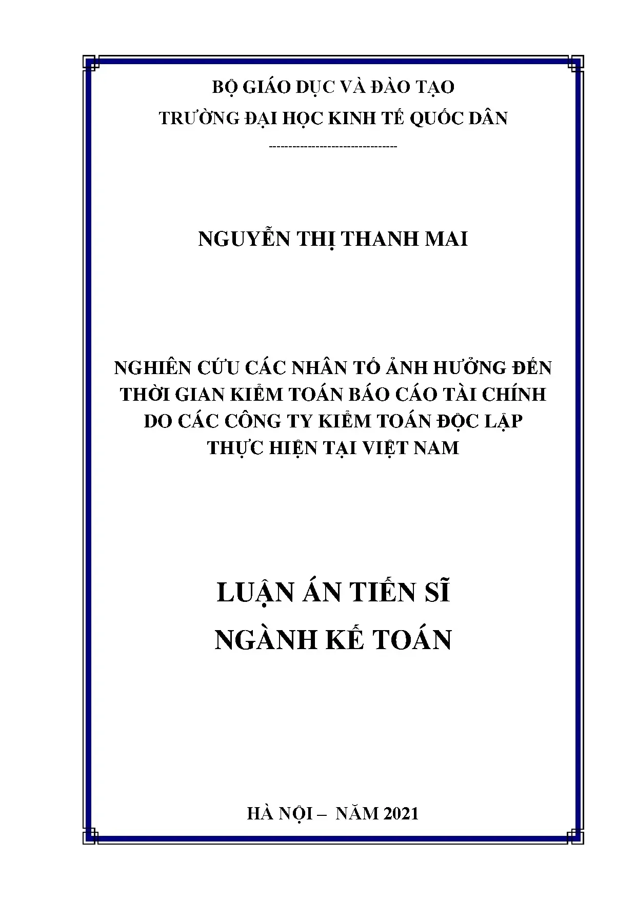 Nghiên cứu nhân tố ảnh hưởng thời gian kiểm toán BCTC Việt Nam