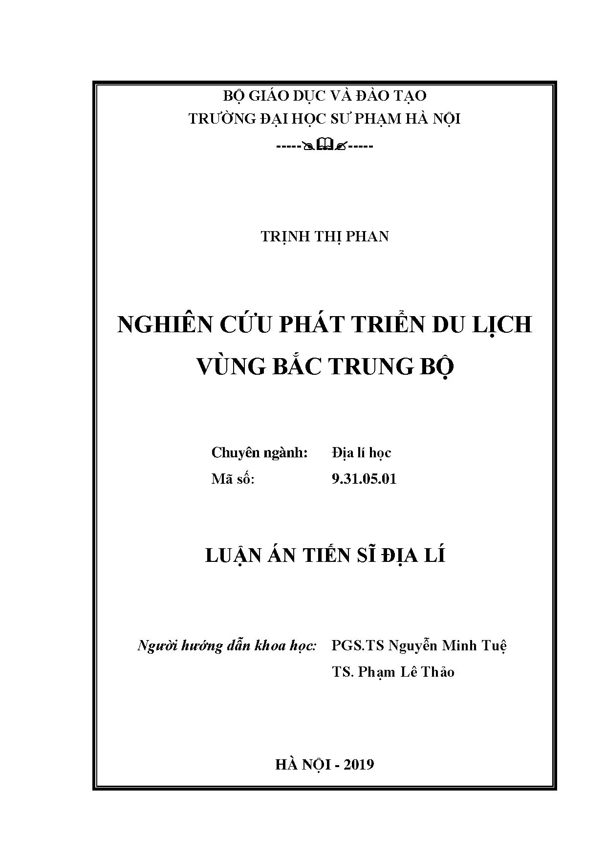 Luận án Tiến sĩ: Phát triển Du lịch Vùng Bắc Trung Bộ