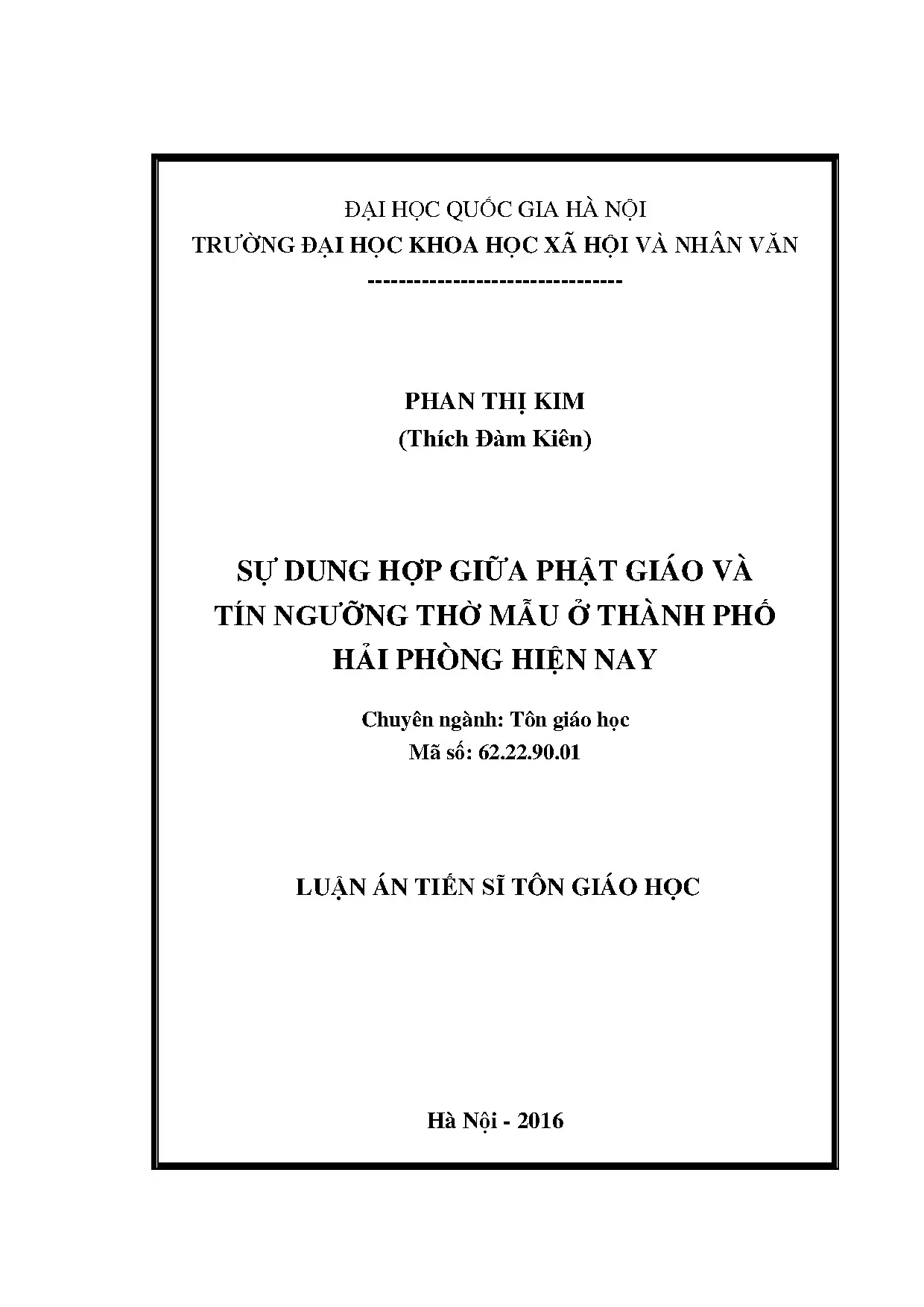 Dung hợp Phật giáo và thờ Mẫu ở Hải Phòng: Luận án tiến sĩ