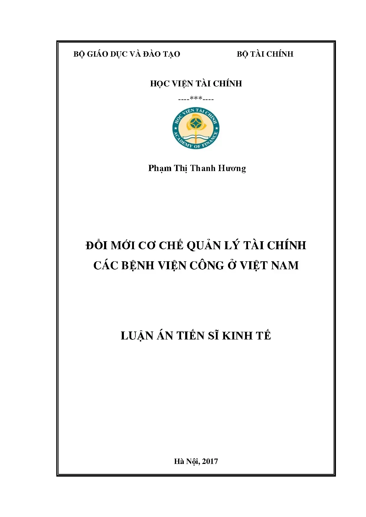 Đổi mới cơ chế quản lý tài chính bệnh viện công Việt Nam