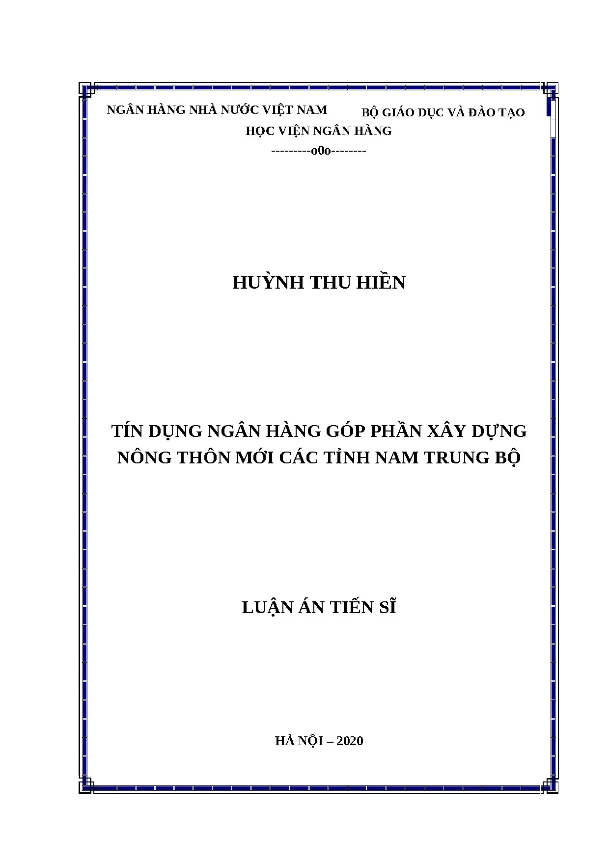 Luận án tiến sỹ tín dụng ngân hàng góp phần xây dựng nông th