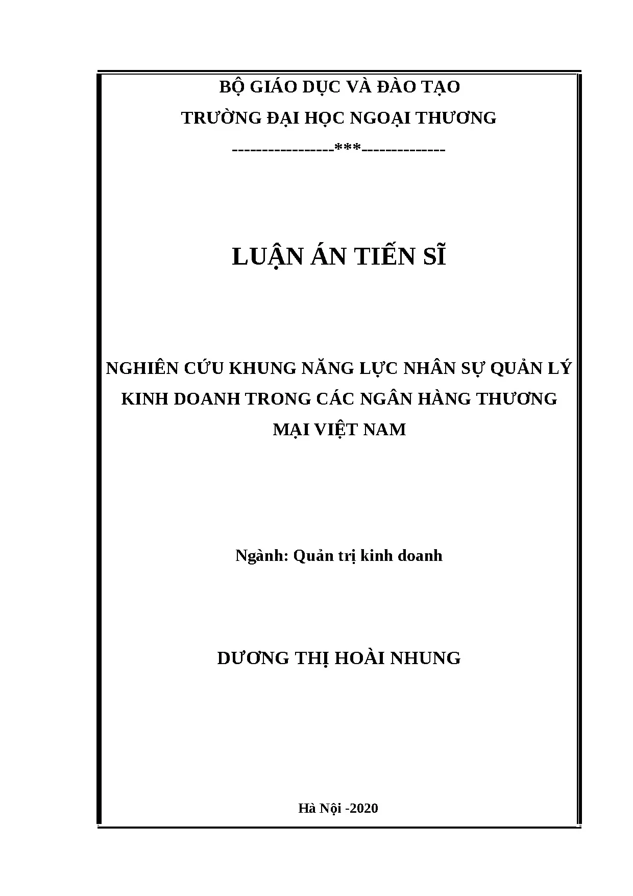 Khung năng lực nhân sự quản lý kinh doanh NH TM Việt Nam