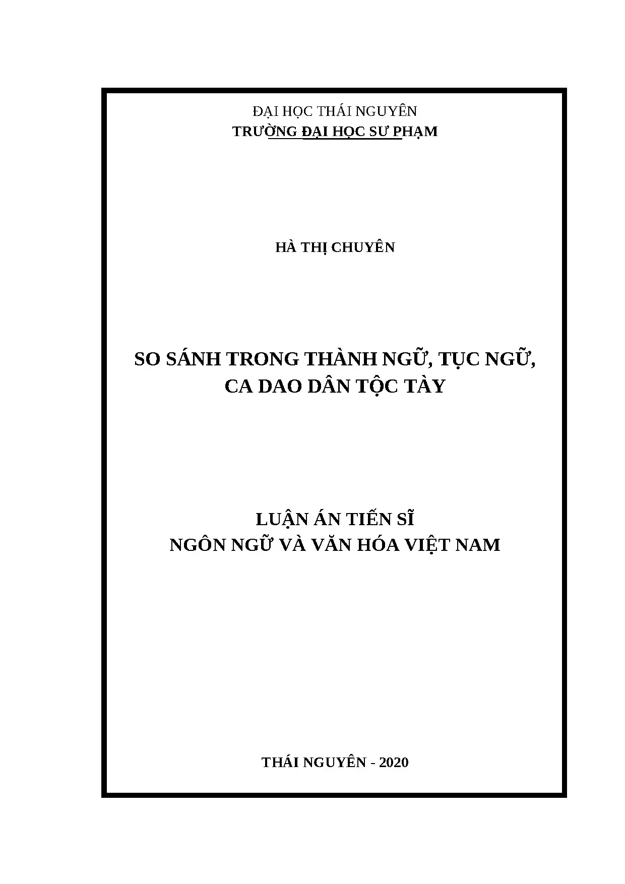 Luận án tiến sĩ: So sánh trong thành ngữ, tục ngữ, ca dao Tày