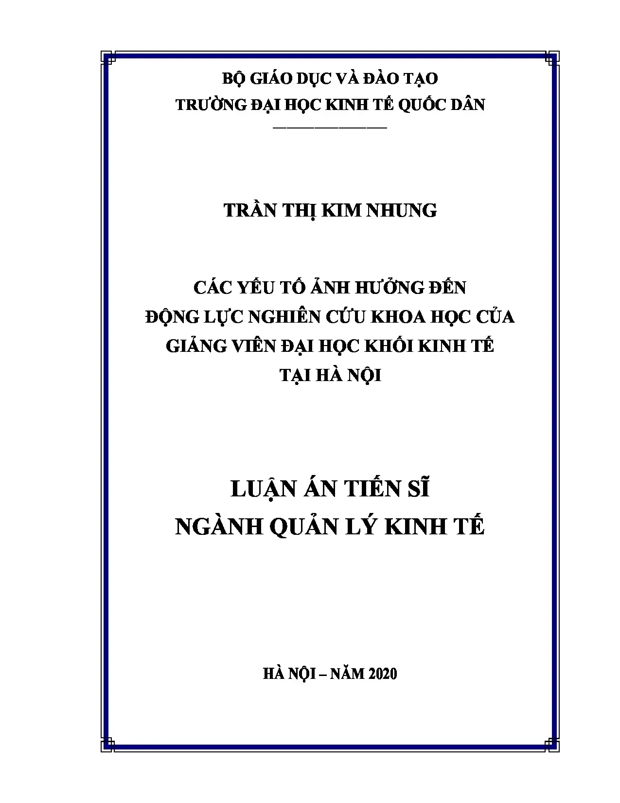 Yếu tố ảnh hưởng động lực nghiên cứu giảng viên kinh tế Hà Nội