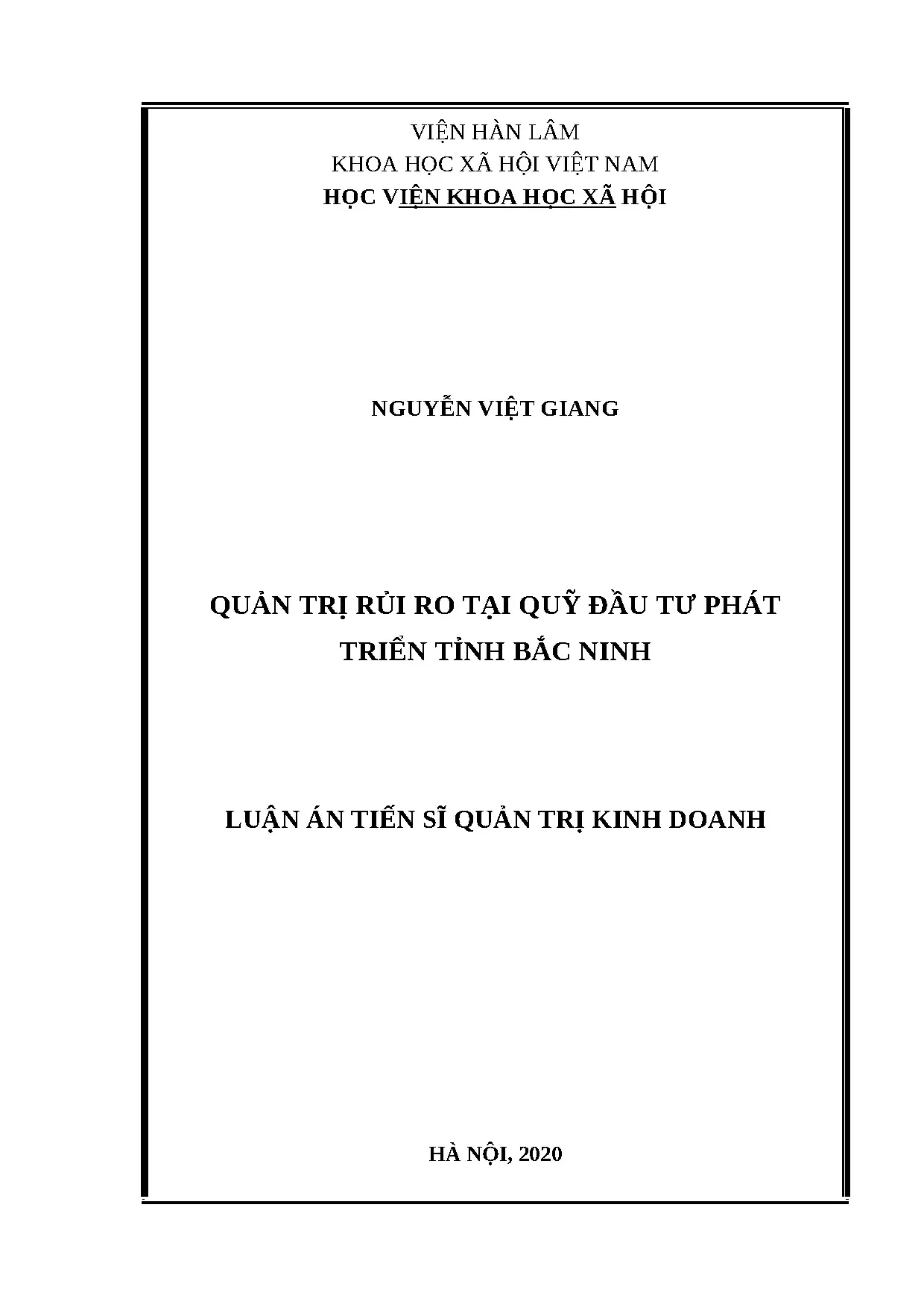 Luận án tiến sỹ quản trị rủi ro tại quỹ đầu tư phát triển tỉ