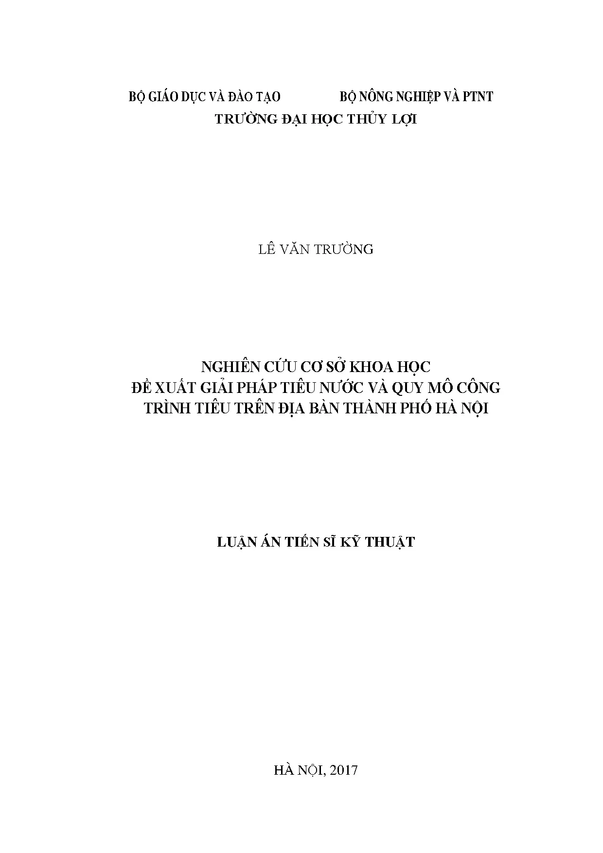 Nghiên cứu cơ sở khoa học giải pháp tiêu nước công trình Hà Nội
