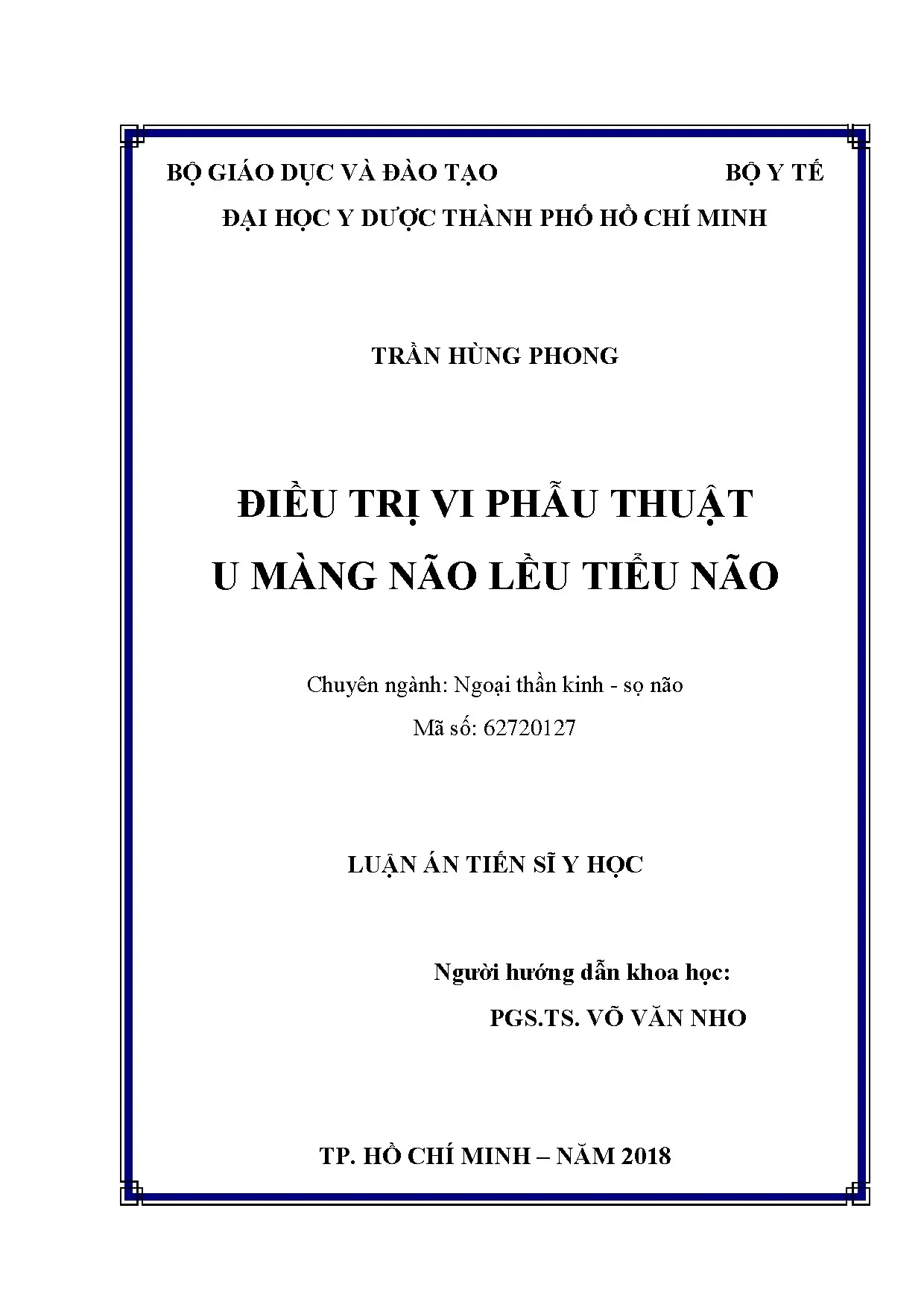Luận án: Điều trị vi phẫu u màng não lều tiểu não