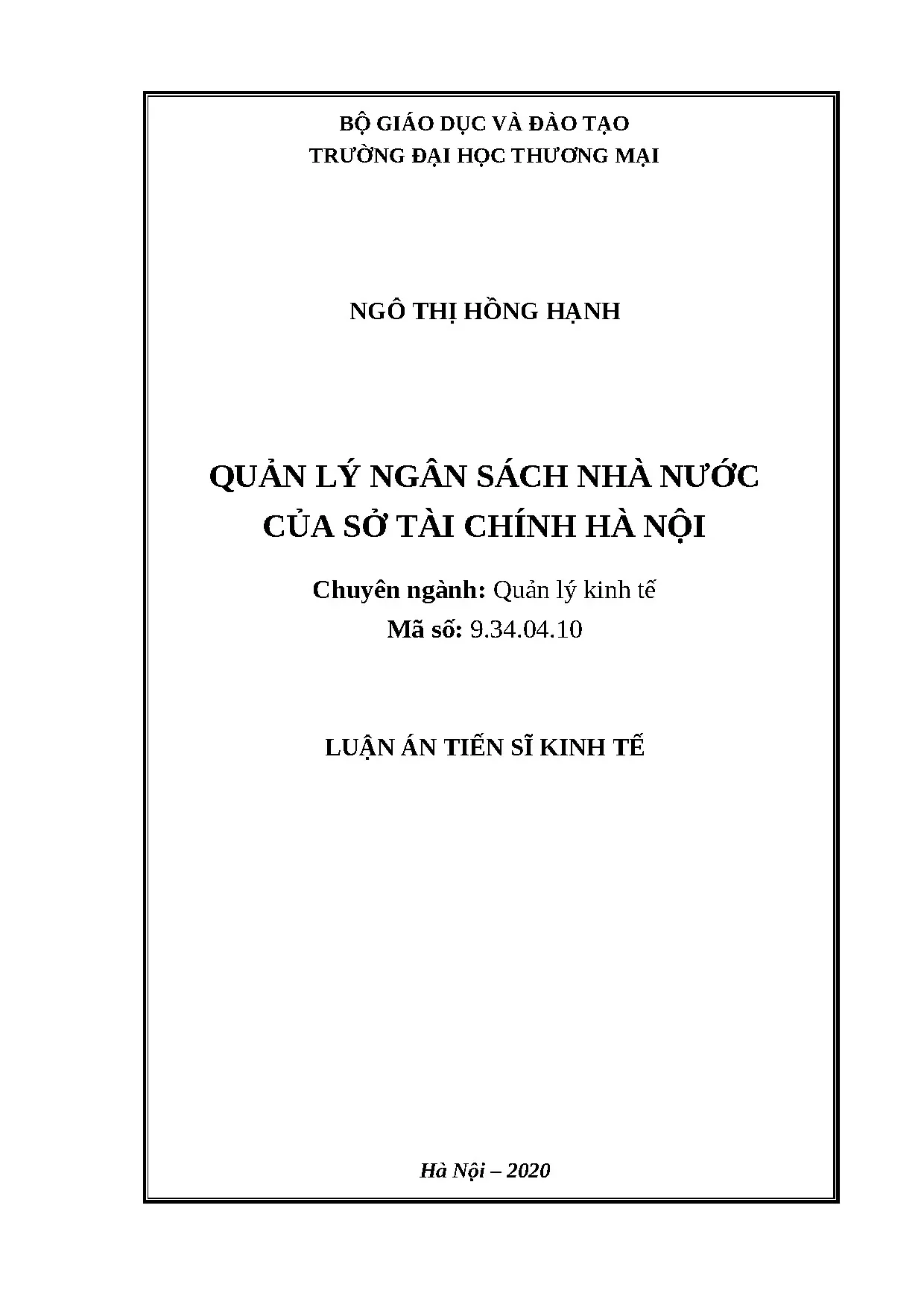 Quản lý ngân sách nhà nước của Sở Tài chính Hà Nội
