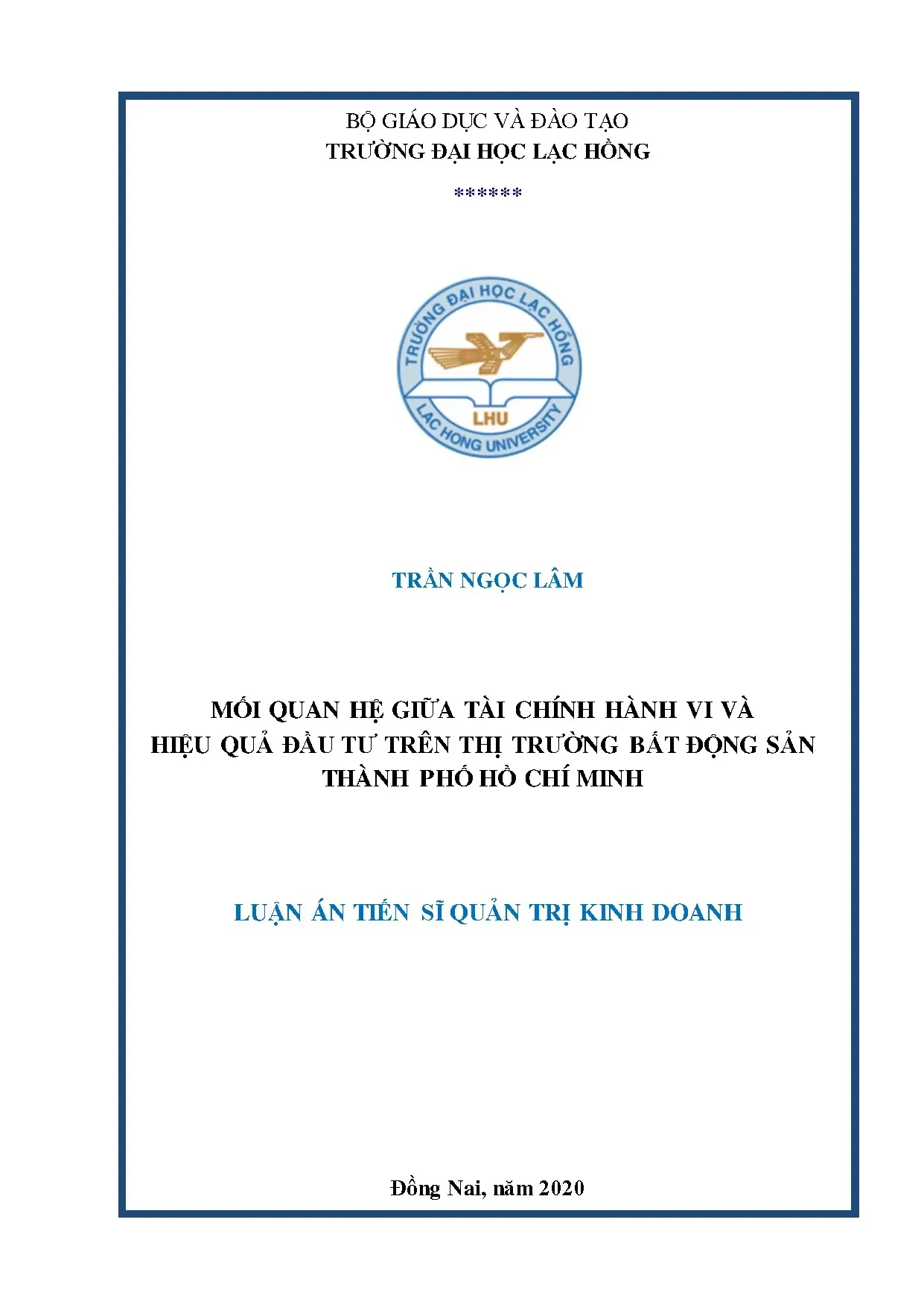 Mối quan hệ tài chính hành vi và hiệu quả đầu tư BĐS TP.HCM