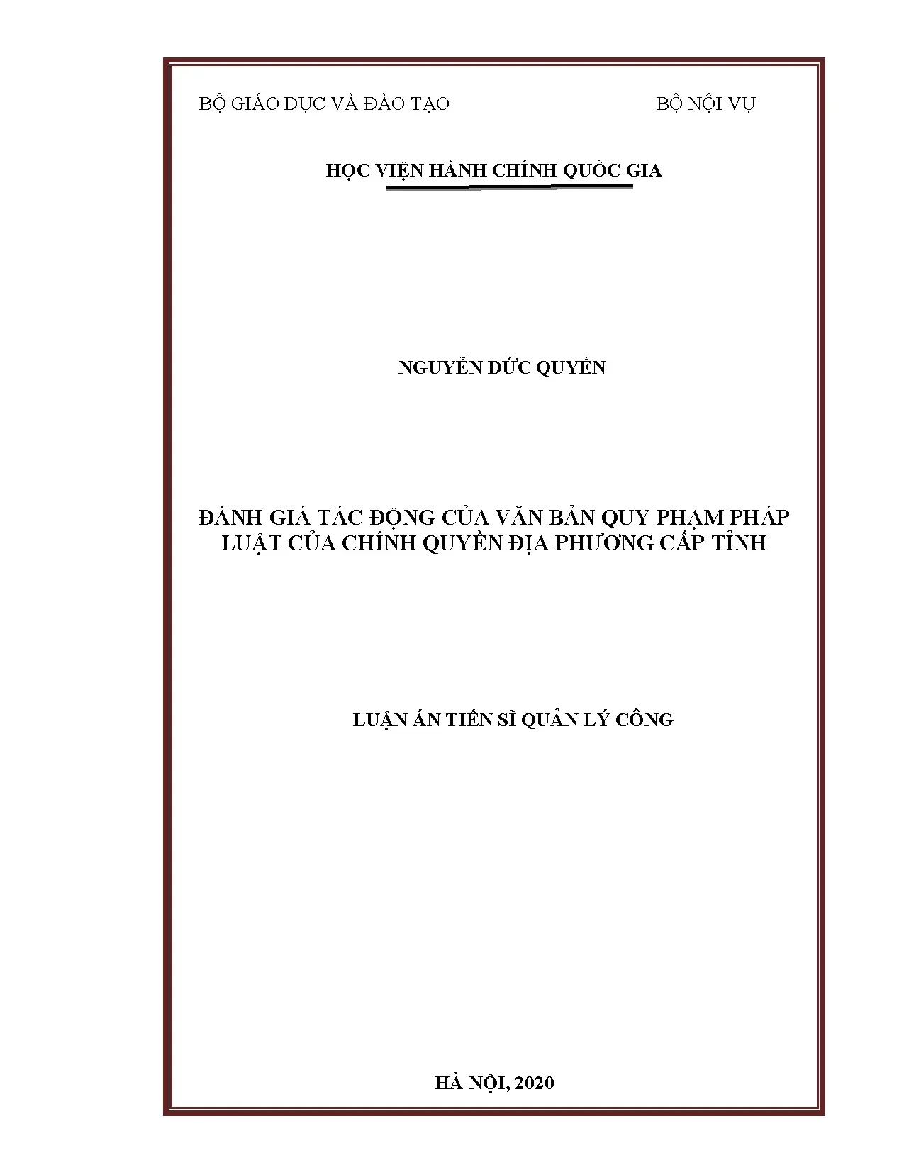 Đánh giá tác động VBQPPL chính quyền địa phương cấp tỉnh