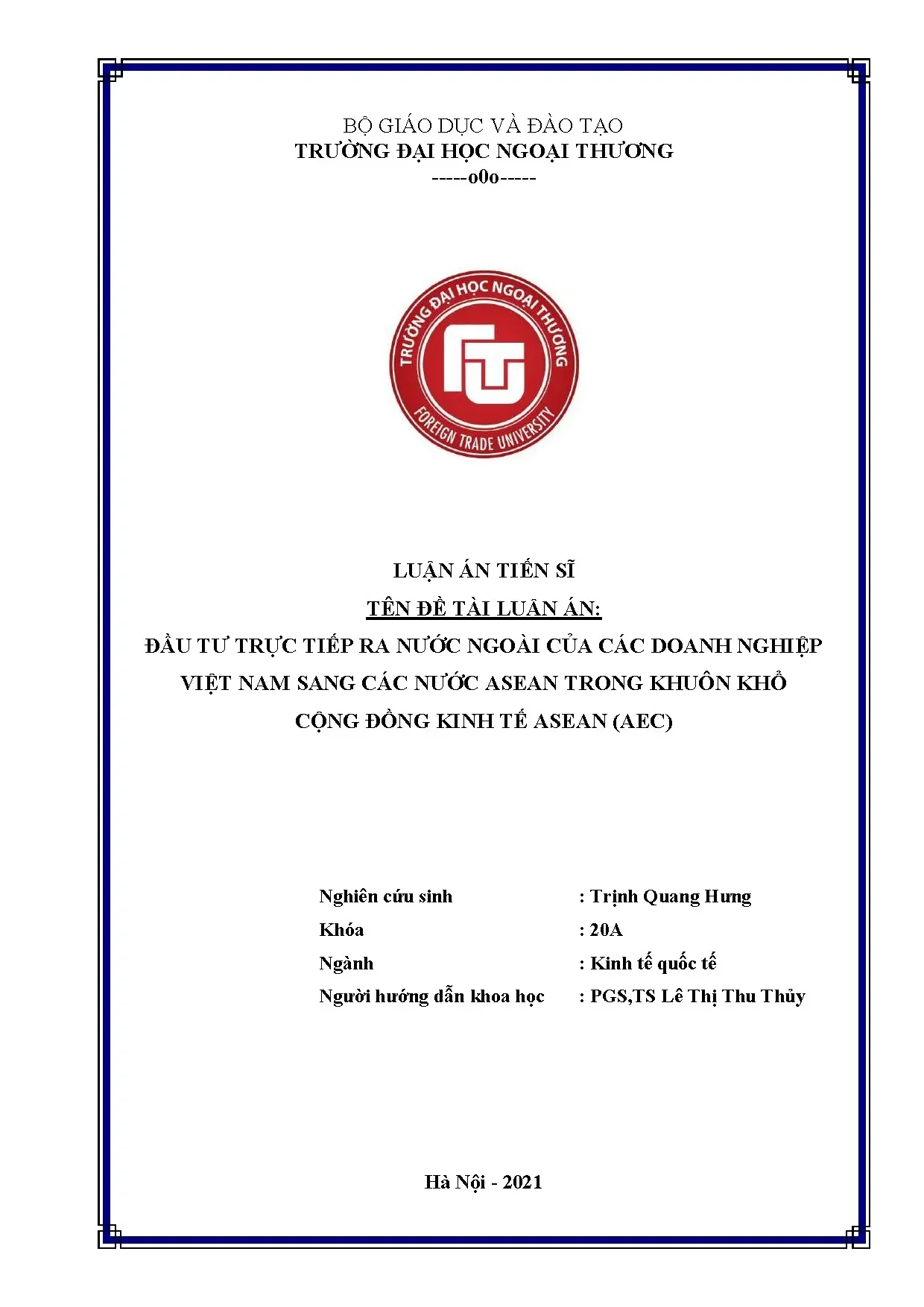 Đầu tư trực tiếp VN sang ASEAN trong khuôn khổ AEC