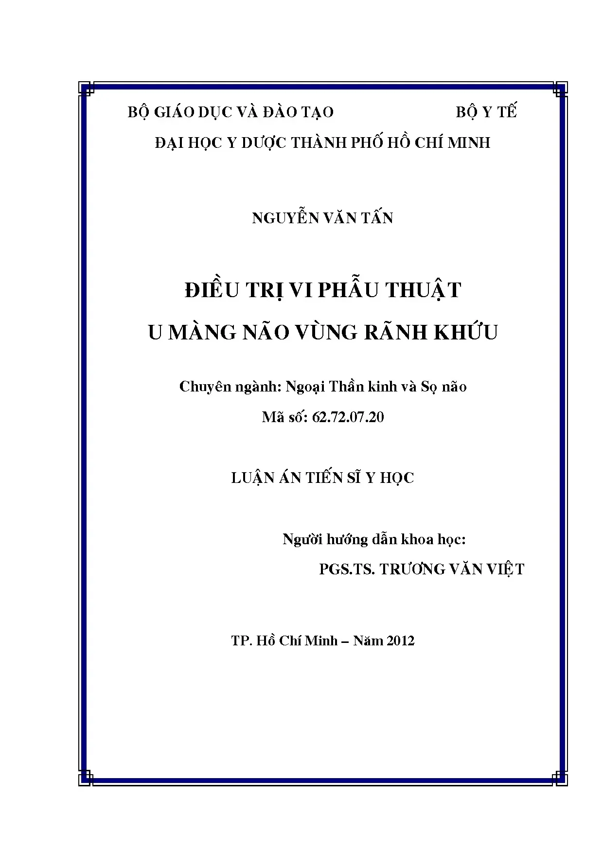 Luận án tiến sĩ điều trị vi phẫu thuật u màng não vùng rãnh