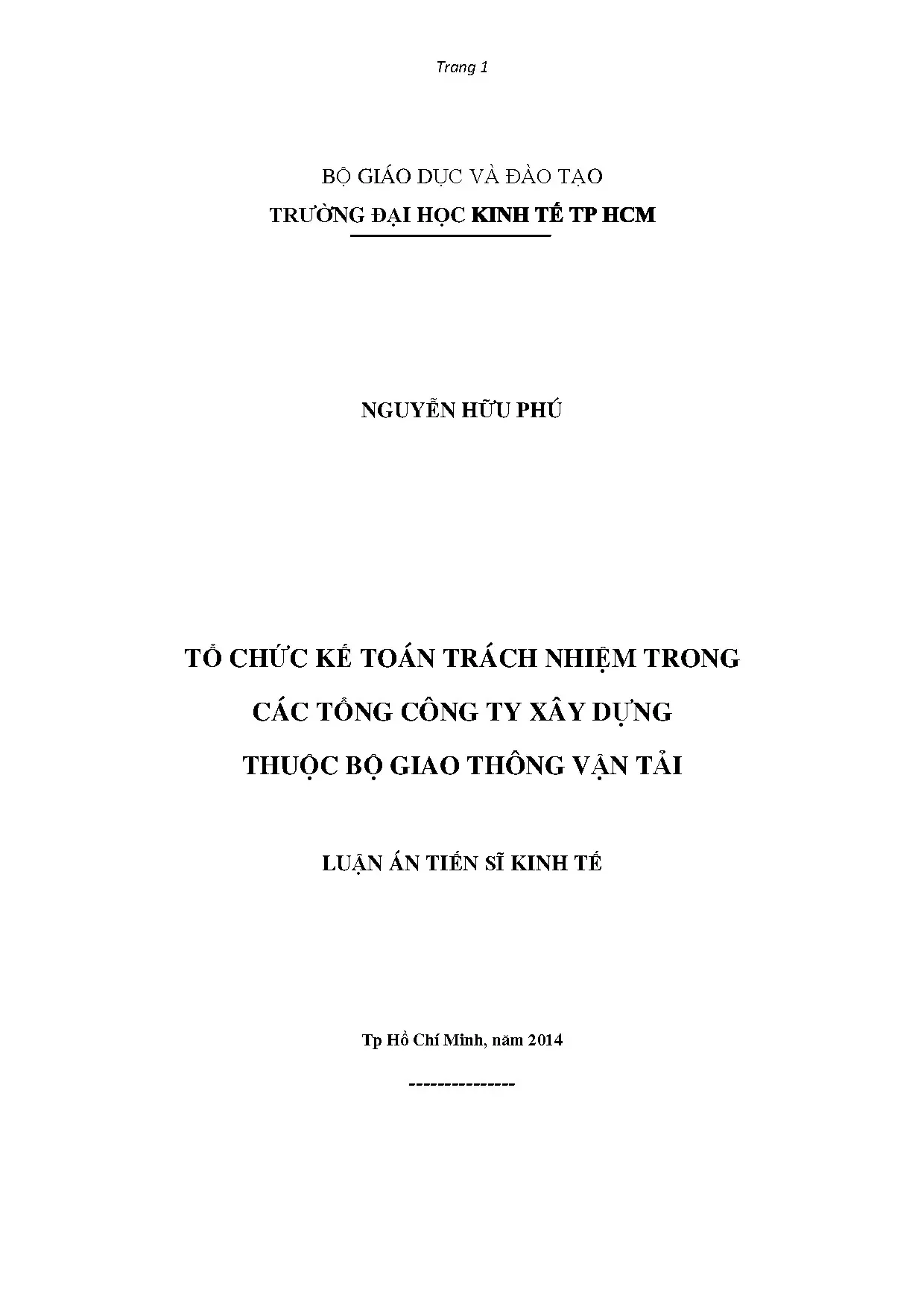 Tổ chức Kế toán Trách nhiệm Tổng công ty Xây dựng GTVT