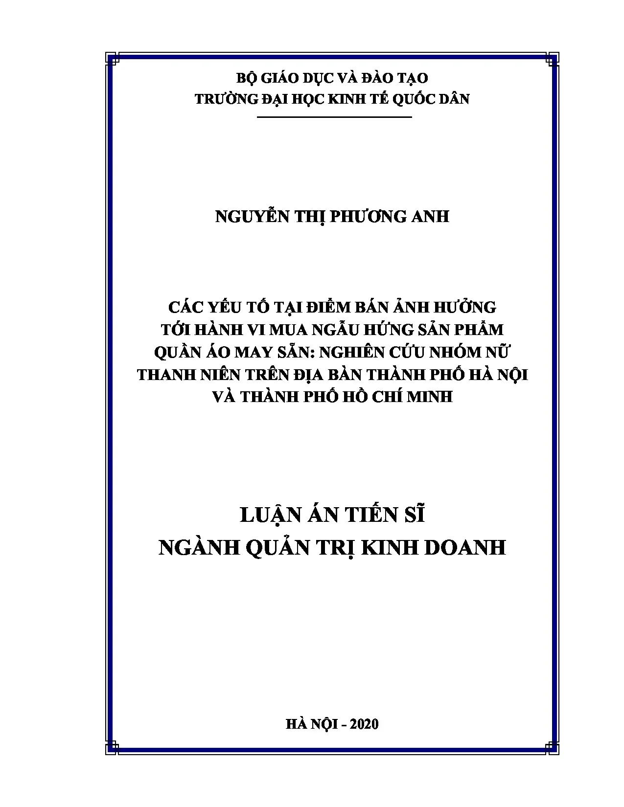 Luận án tiến sĩ quản trị kinh doanh các yếu tố tại điểm bán