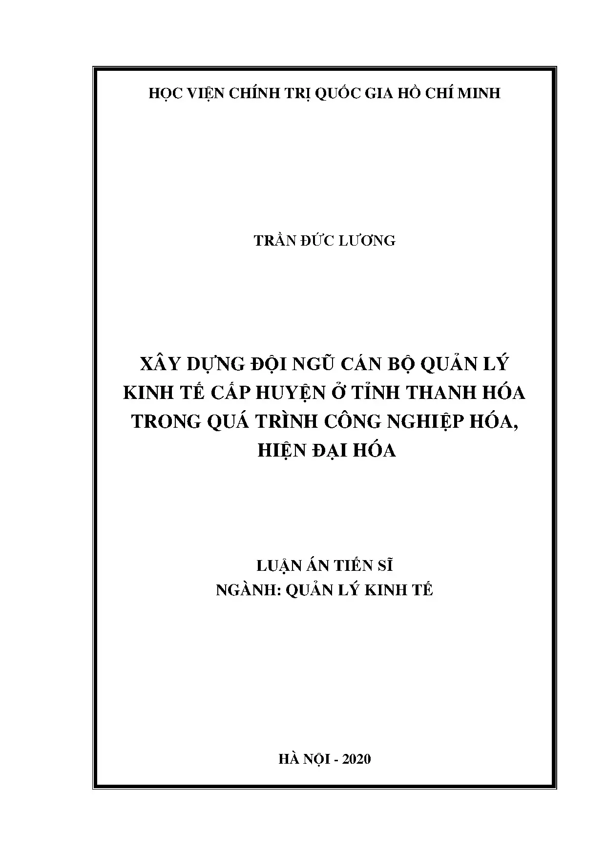 Luận án tiến sĩ xây dựng đội ngũ cán bộ quản lý kinh tế cấp