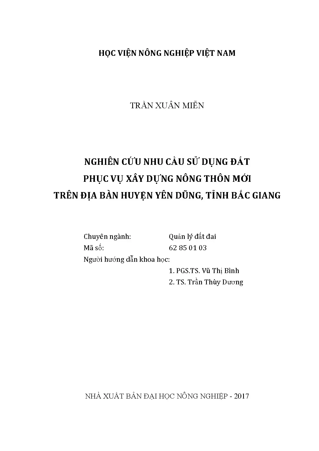 Nghiên cứu nhu cầu đất NTM Yên Dũng, Bắc Giang - Luận án TS