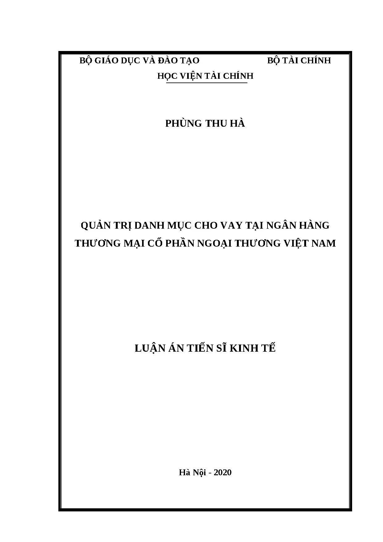 Luận án tiến sĩ quản trị danh mục cho vay Vietcombank